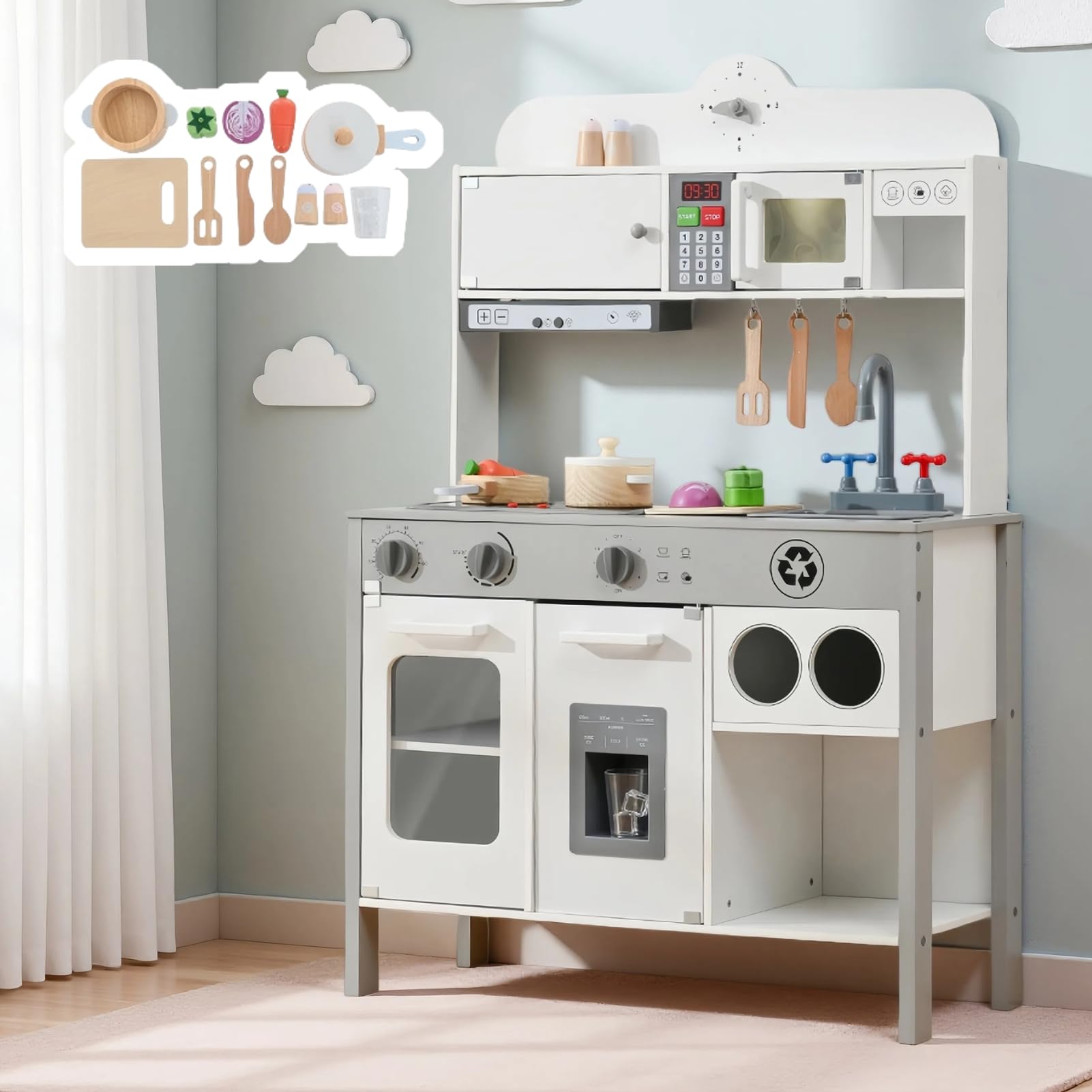 Amazon | Harper & Bright Designs おままごとキッチン 木製 11機能