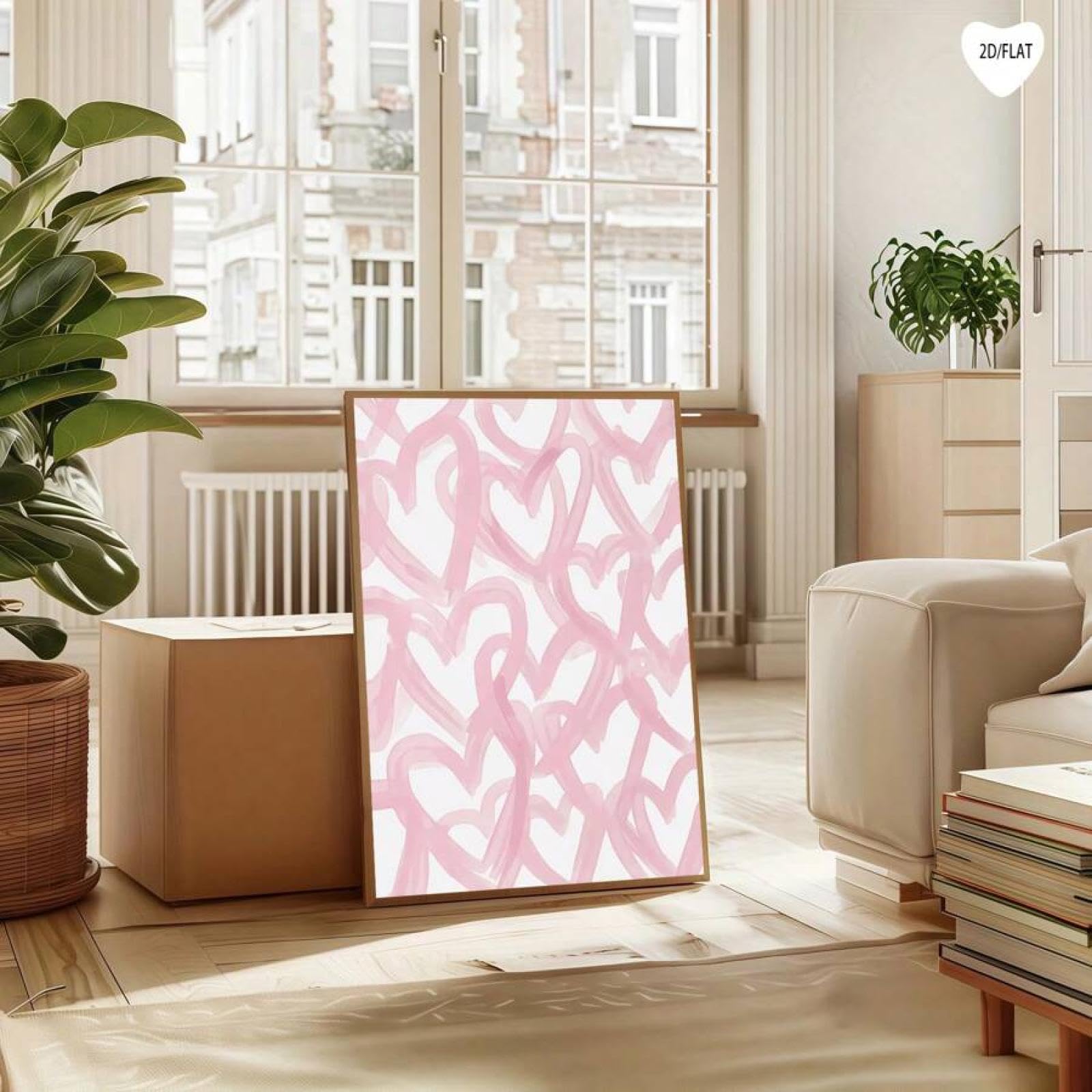 Impression sur toile cœur rose grand format tableau mural encadré 80x140 - 8