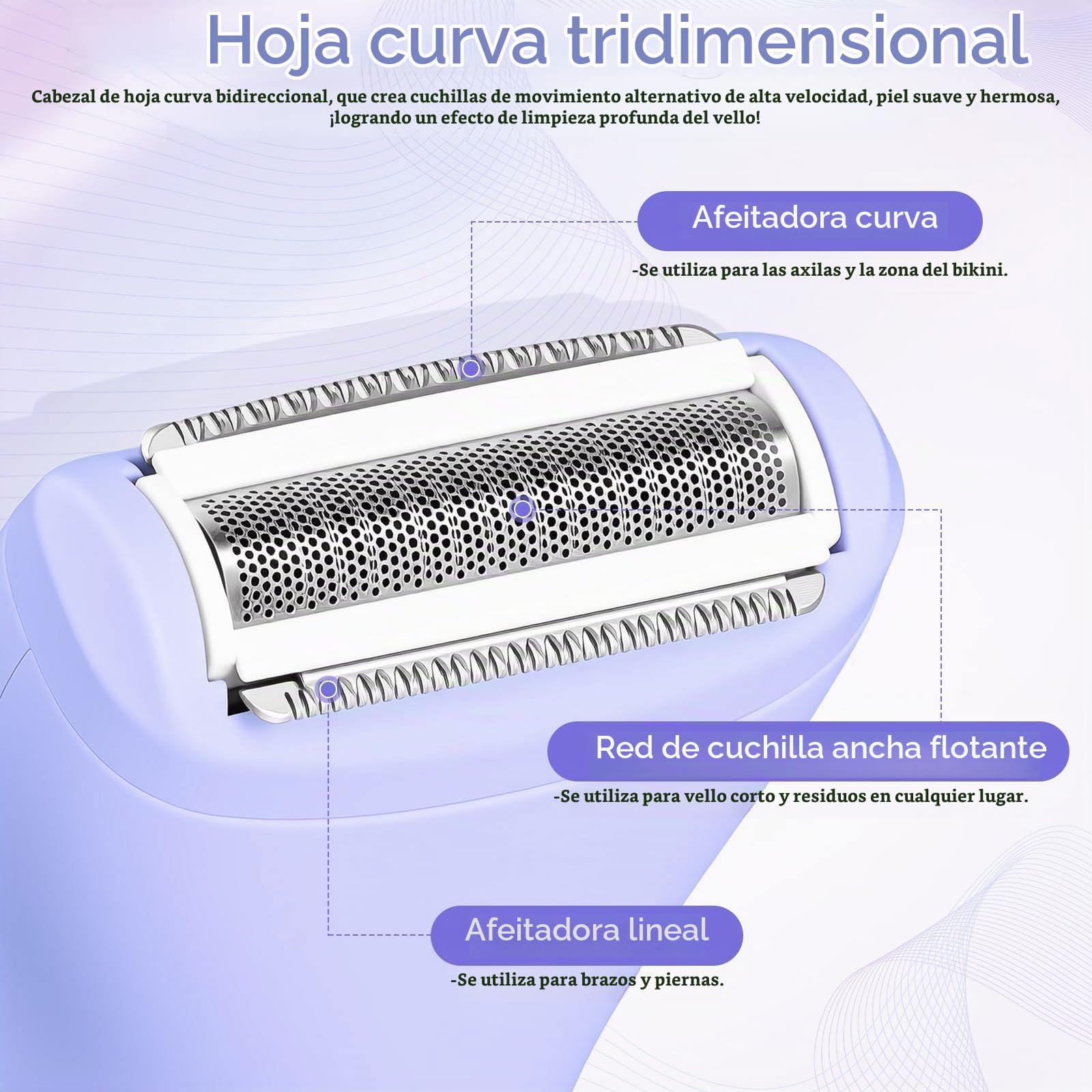 Afeitadora Mujer, Kit Electrica para Cara, 3 en 1 Rasuradora zona Intima, Uso en seco y Húmedo, LED DISPLAY, Recargable Afeitadora Shaver Maquina de Depilar para Cara, Axilas, Piernas, Bikini