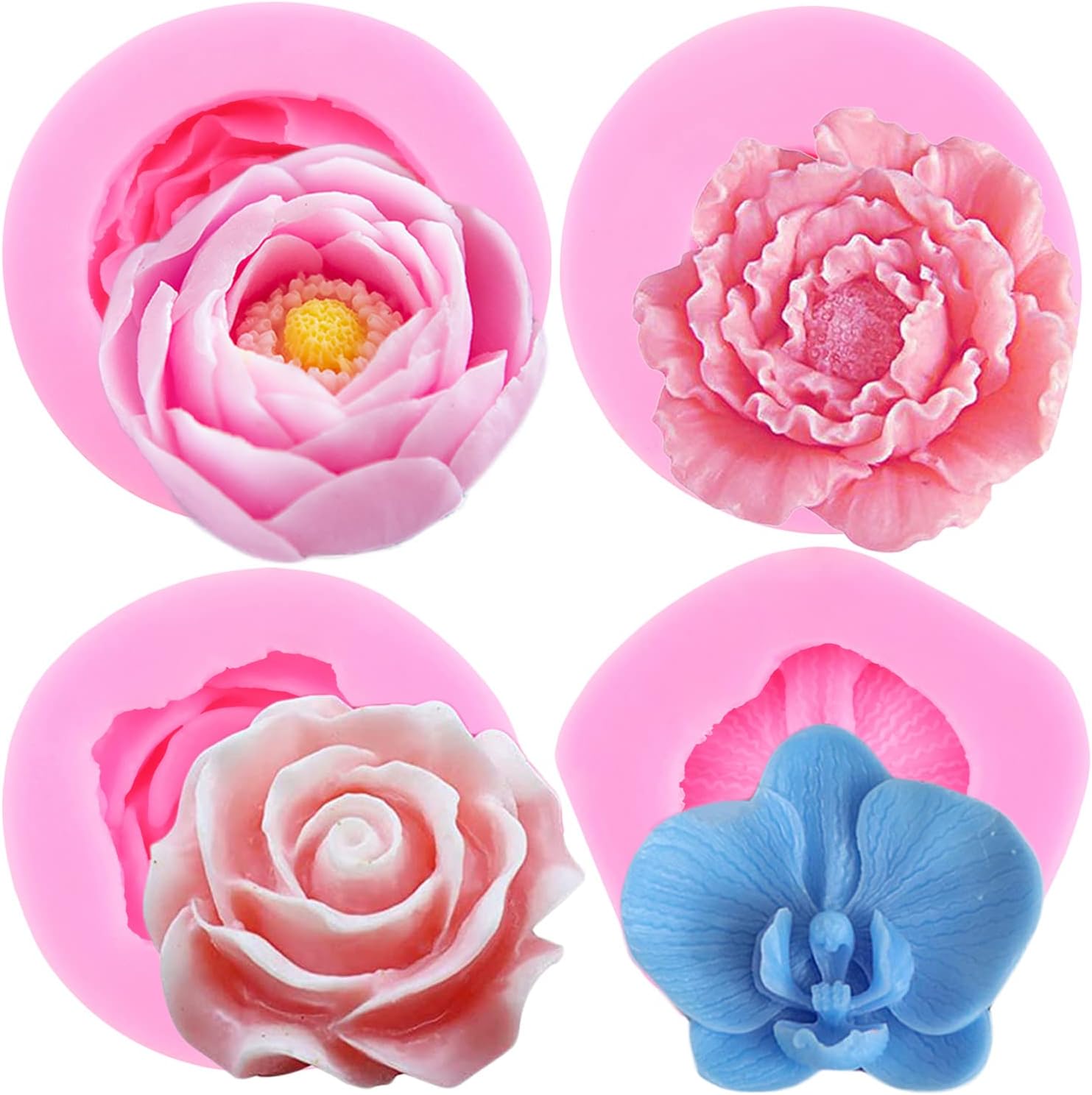 MYPRACS Peony Flower Silicone Molds Rose Flower Fondant Mold Orchid Flower Candy