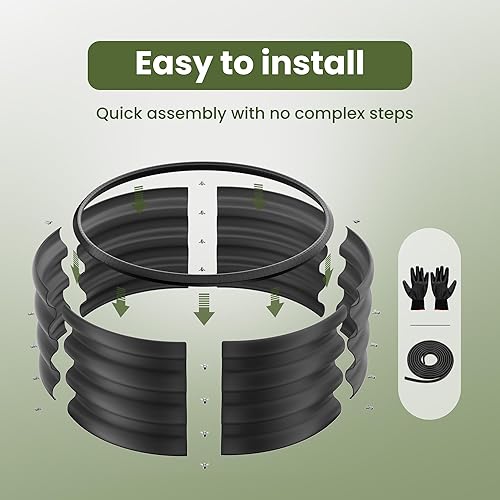 Miniatura 6 de ZXZYHFTY Kit de cama de jardín elevada galvanizada redonda, caja de maceta elevada negra para jardín, macetas elevadas redondas de metal grandes