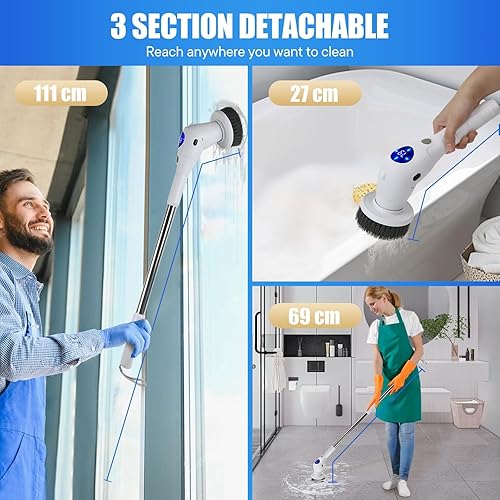 Miniatura 3 de Cepillo giratorio eléctrico para limpieza de ducha, cepillo de limpieza de baño inalámbrico para bañera, inodoro, suelo, cocina, baño, esenciales