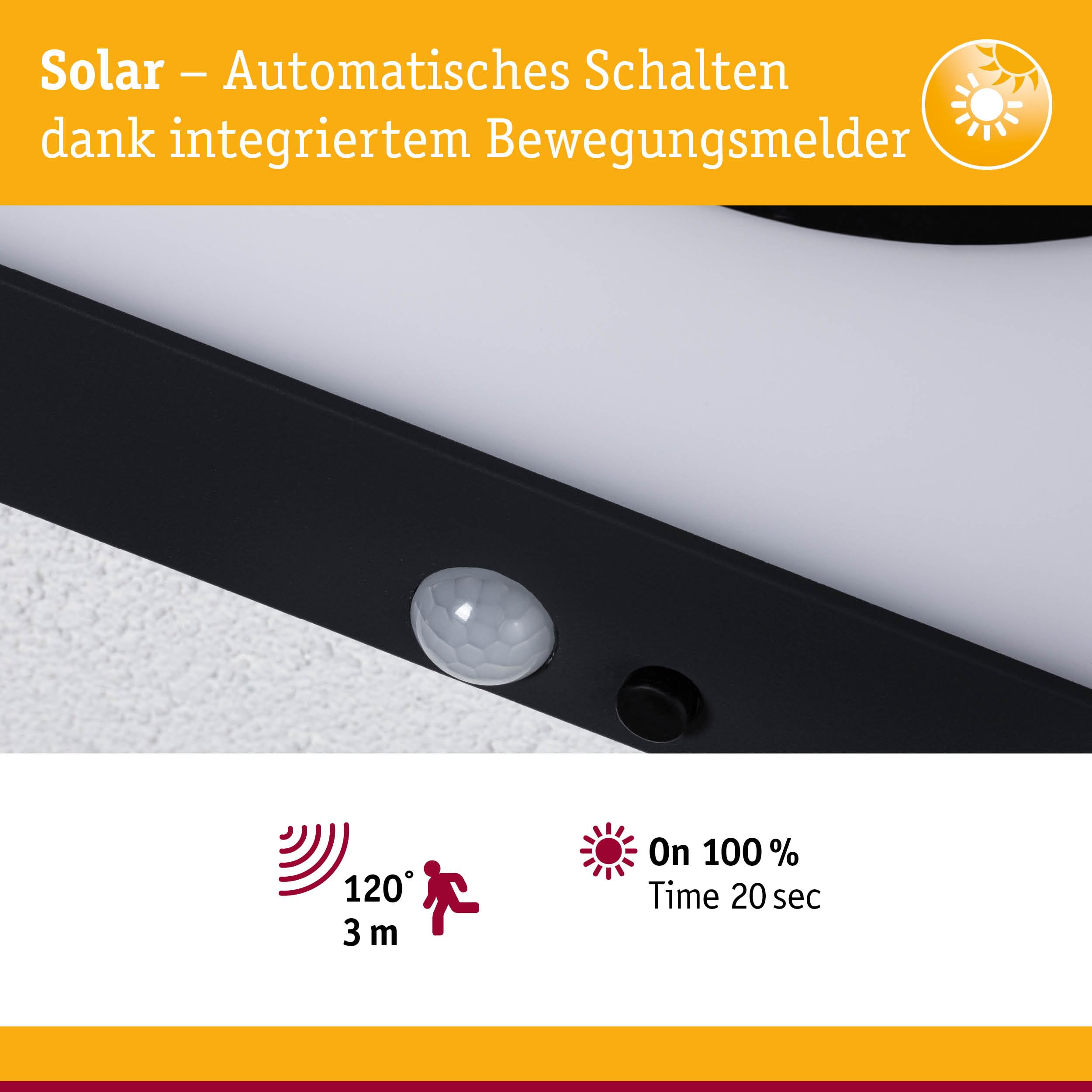 Paulmann Outdoor Solar Panel Taija mit Bewegungsmelder, 40 x 40 cm, IP44, 2 W, 90 lm, Warmweiß, Akku