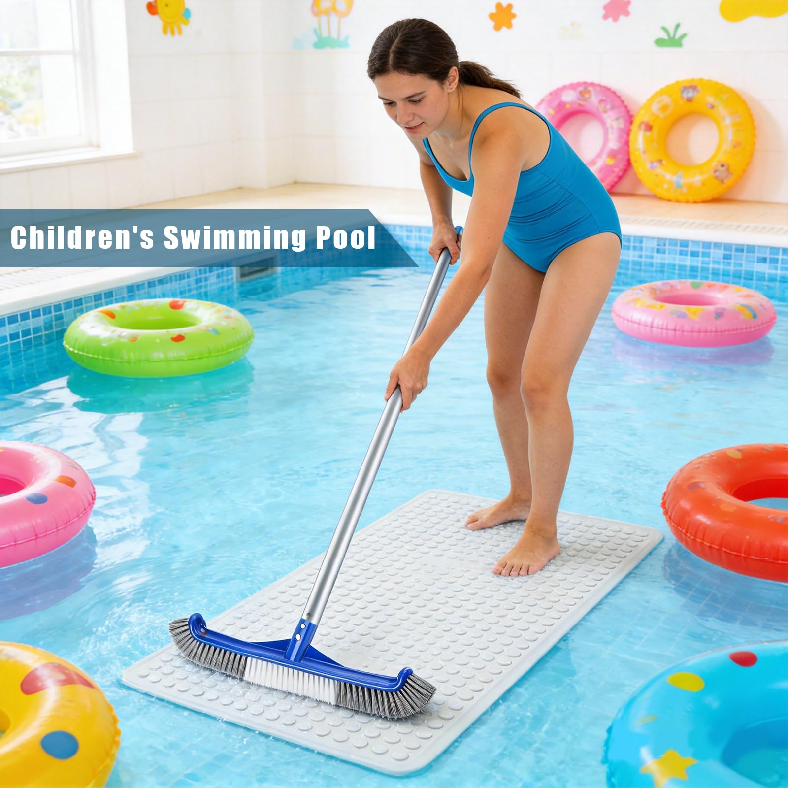 Brosse de nettoyage pour piscine 43 cm poils aluminium nylon doux film carrelage mur sol