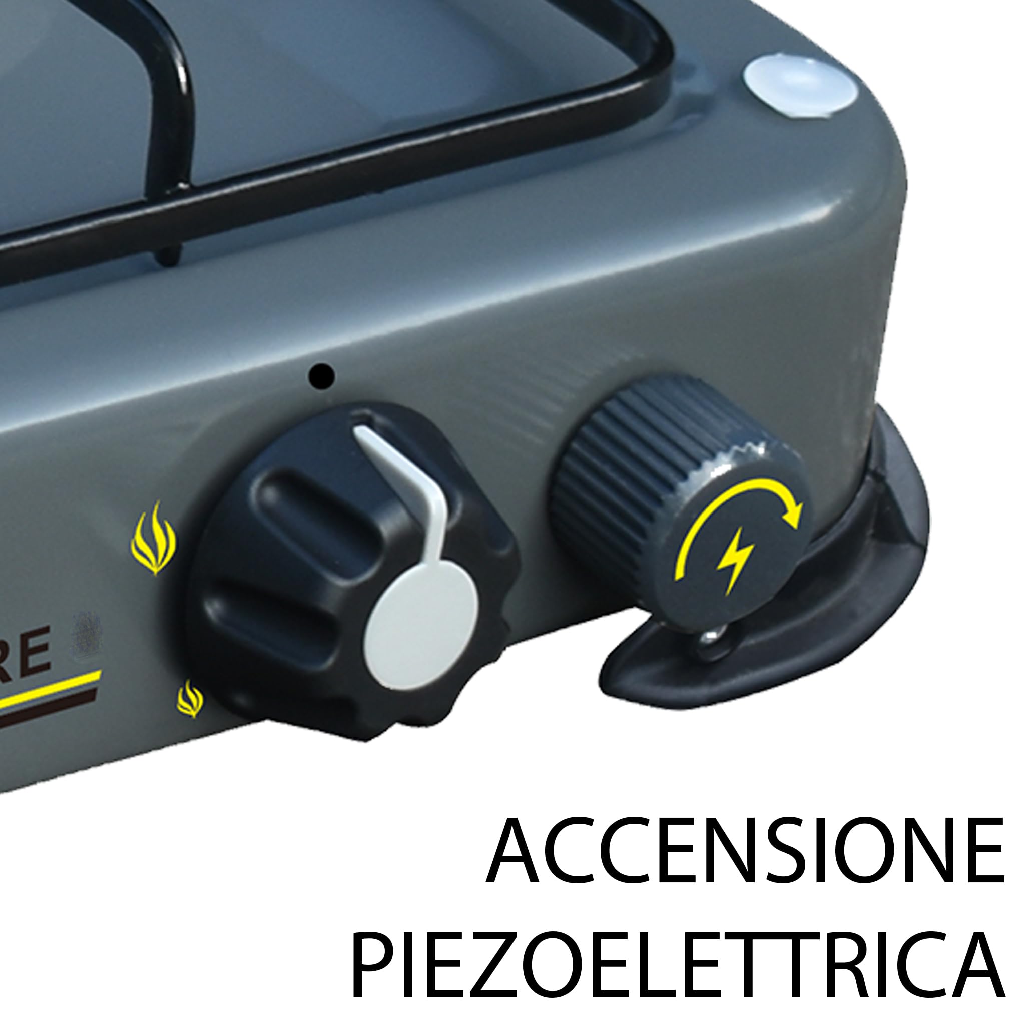 Fornello a Gas Da Campeggio 3 Fuochi con Accensione Piezo e Bruciatori in Ghisa Rimovibili GAS GPL/METANO