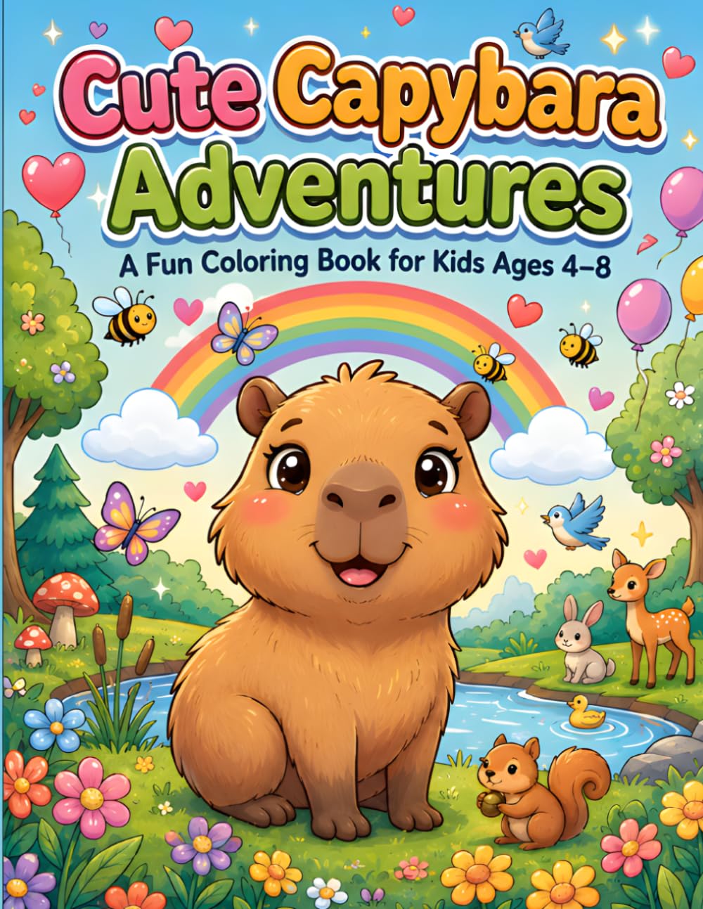 Cute Capybara Adventures: Fun & Easy Coloring Book for Kids Ages 4–8 with Adorable Capybaras, Cute Animals, and Relaxing Coloring Pages