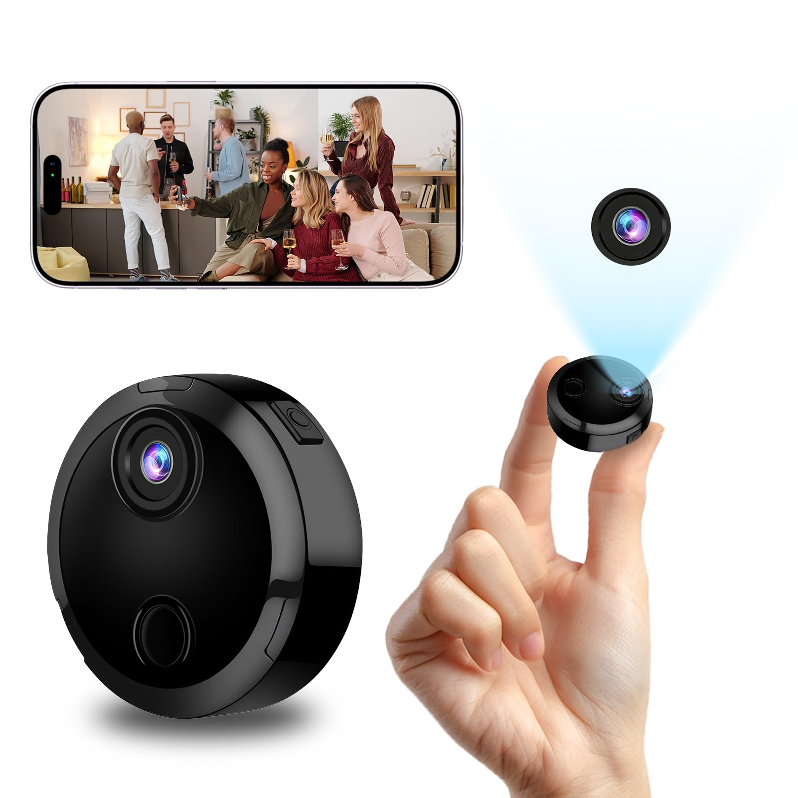 Mini Camara Vigilancia WiFi Interior y Exterior 1080P HD, Cámara sin Cables, Visión Nocturna y Detección de Movimiento, para Perros, Casa, Oficina y Coche (iOS/Android)
