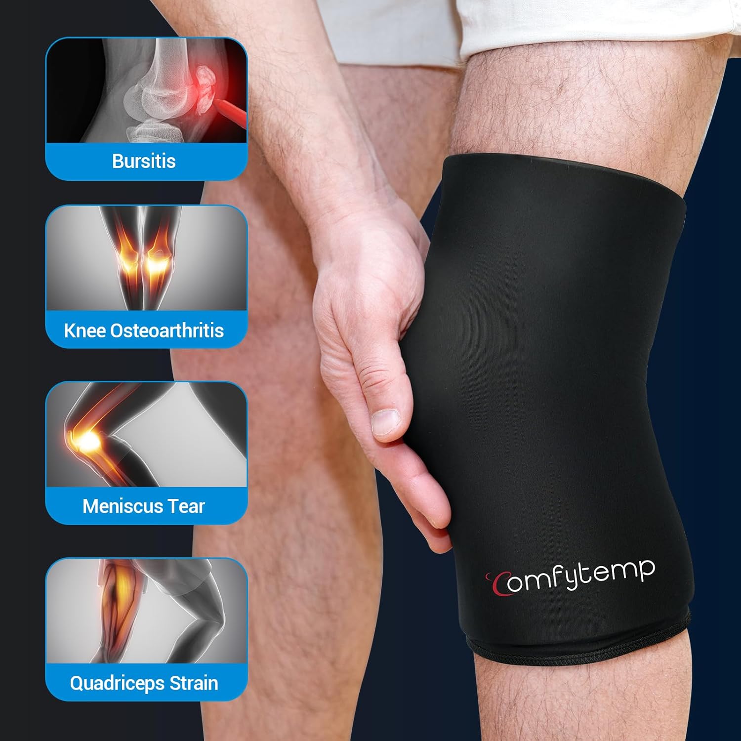 Comfytemp Knee Ice Pack Wrap for Swelling, Reusable Freeze Sleeve for Pain Relief, Gel Ice Pack for Injury, Meniscus Tear Knee Brace, Knees Compression Sleeve, Cold & Hot Therapy, Get Well Gift -L