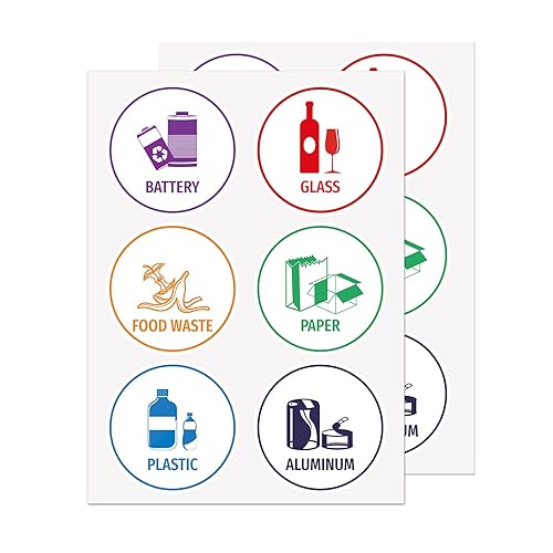 Adhesivo de reciclaje para basura, 12 calcomanías de basura y reciclaje, calcomanías de clasificación de reciclaje, calcomanías de vidrio a batería,