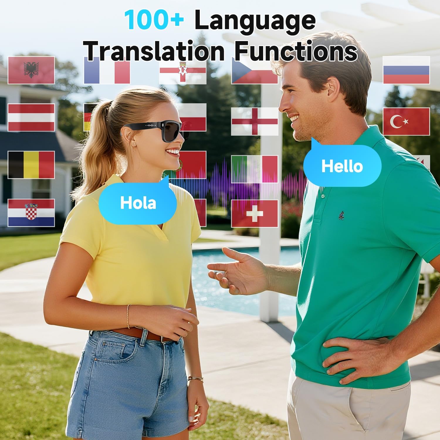 AI Smart Glasses with Camera, 8MP HD Camera Glasses for Men,Women, Bluetooth Translation Glasses with 100+ Languages, Video Recording Sunglasses with Voice Assistant for Travel, Outdoor Use
