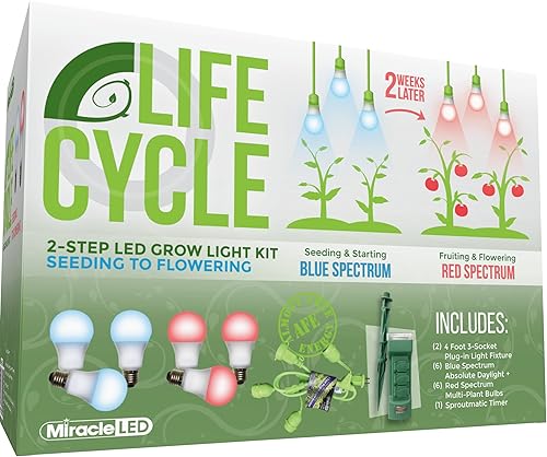 Miniatura 1 de Miracle LED Plant Life Cycle - Kit de luz de cultivo sincronizada de 3 tomas con 3 luces diurna absoluta de espectro azul  bombillas y 3 bombillas