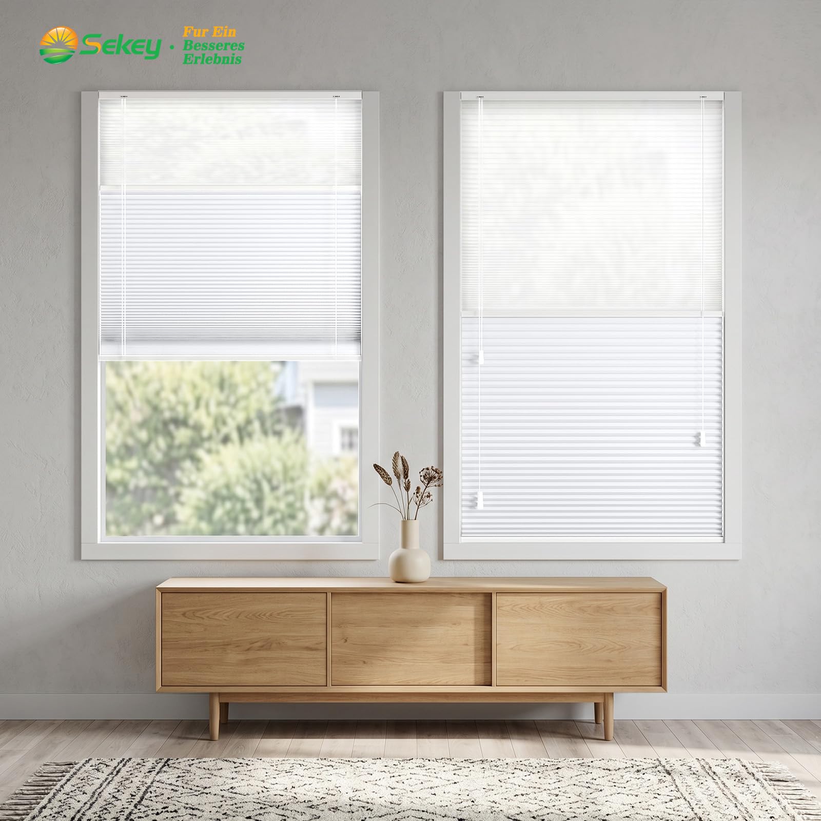 Sekey Wabenplissee Ohne Bohren Doppelplissee Day+Night Verdunkelung Rollo 100% verdunkelnd Blickdicht – Bild 8
