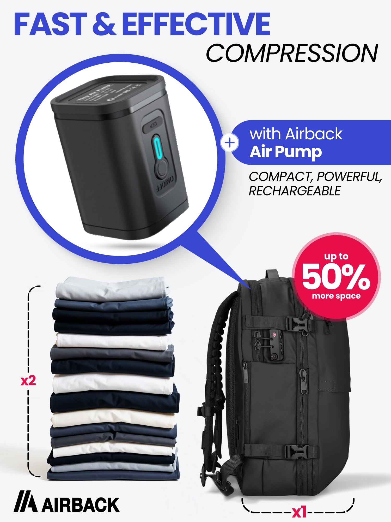 Airback Mała pompka powietrza, przenośna pompa elektryczna ze wskaźnikiem LED, czarna