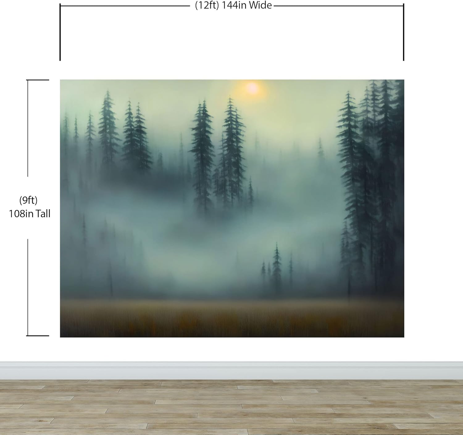 Misty Forest Wallpaper, Woodland Removable Wallpaper, Foggy Forest Peel and Stick Wallpaper, Temporary Wallpaper, Nursery Wallpaper, Wall Prints. #6501 (9ft Tall X 12ft Wide)