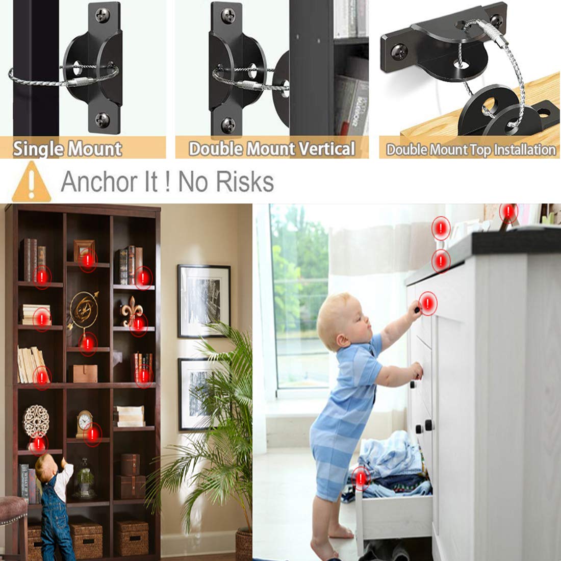 Furniture Strap for Baby Proofing, Metal Child Proofing Antitip