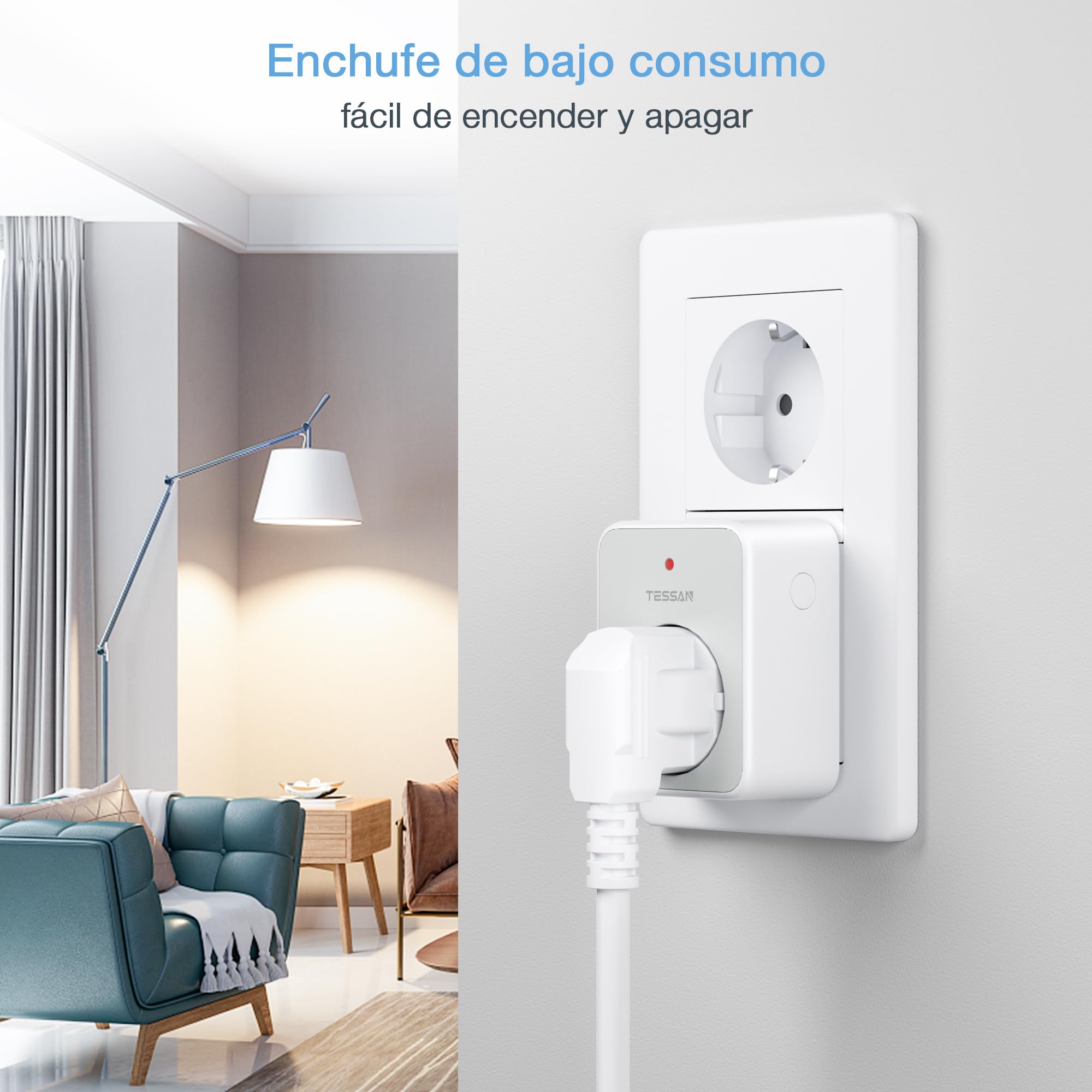 TESSAN Enchufe con Mando a Distancia Inalámbrico, 3600W Enchufe Mando a Distancia, Rango de operación 30,5M con Control Remoto Magnético, Programable