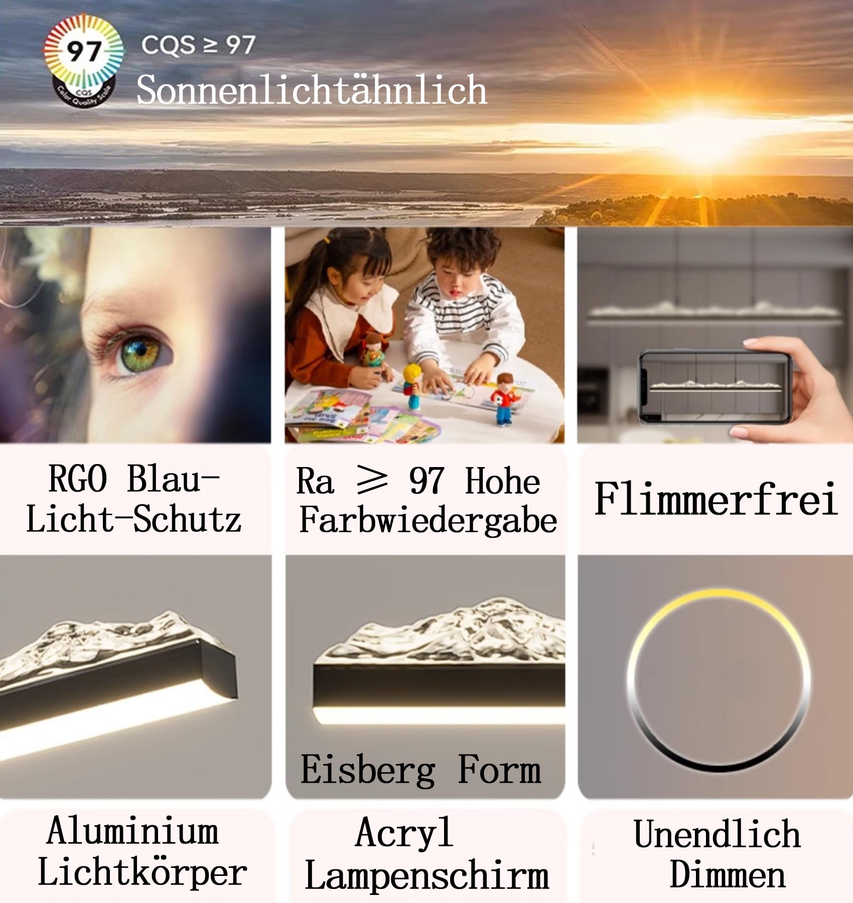 Lampada a sospensione a LED da tavolo da pranzo, 3000 K-6000 K, dimmerabile, con telecomando, design lineare moderno, 60 W, ad alta luminosità, da appendere, regolabile in altezza (120 cm/60 W)