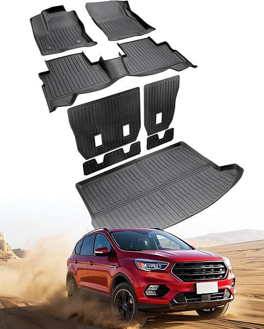 Tapis de sol à ajustement personnalisé & Cargo Liner & Protection arrière du dossier pour Ford Escape 2013-2019: Tapis en caoutchouc tout-temps, protection intérieure complète pour SUV, Durable & Facile à nettoyer