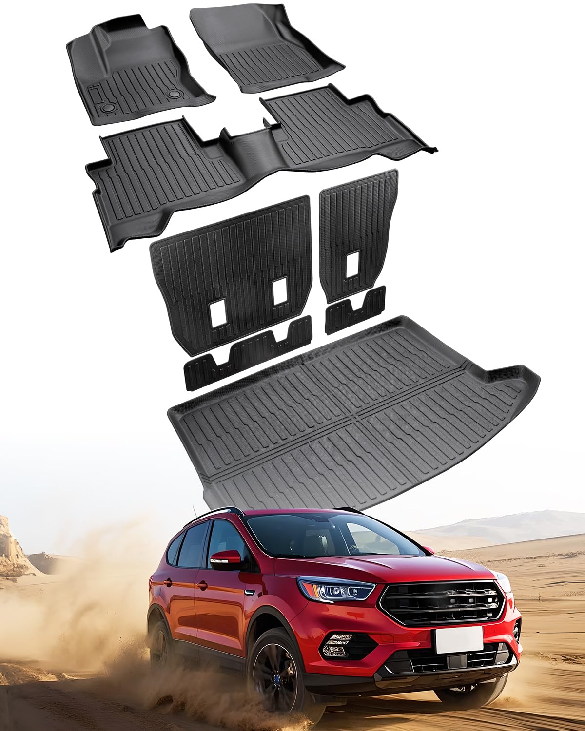 Custom Fit Floor Mats for Ford Escape 2013-2019 | Cargo Liner & Rear Seat Back Protectors for Ford Escape Accessories | All-Weather Rubber Mats, Full Protection for SUV, Durable & Easy to Clean