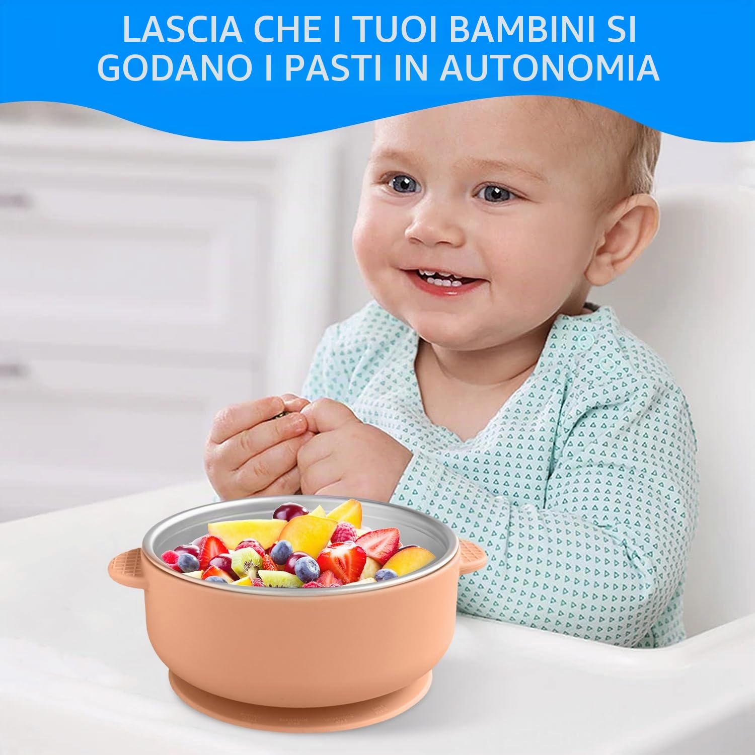 Set di 4 ciotole per bambini in acciaio inox con ventosa, protezione dalle scottature, ciotola in silicone rimovibile, ciotola per porridge e porridge, senza BPA, a prova di perdite per bambini