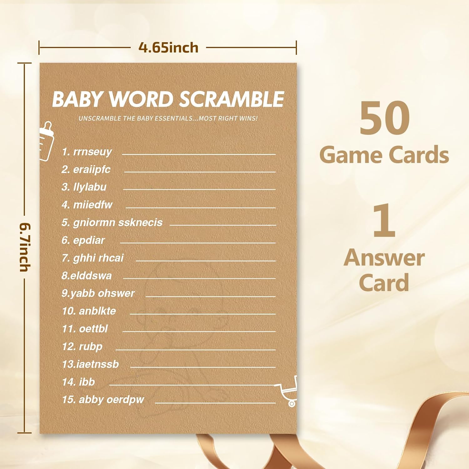 Baby Shower Games, Baby Word Scramble, 50 Cards with Answer Card