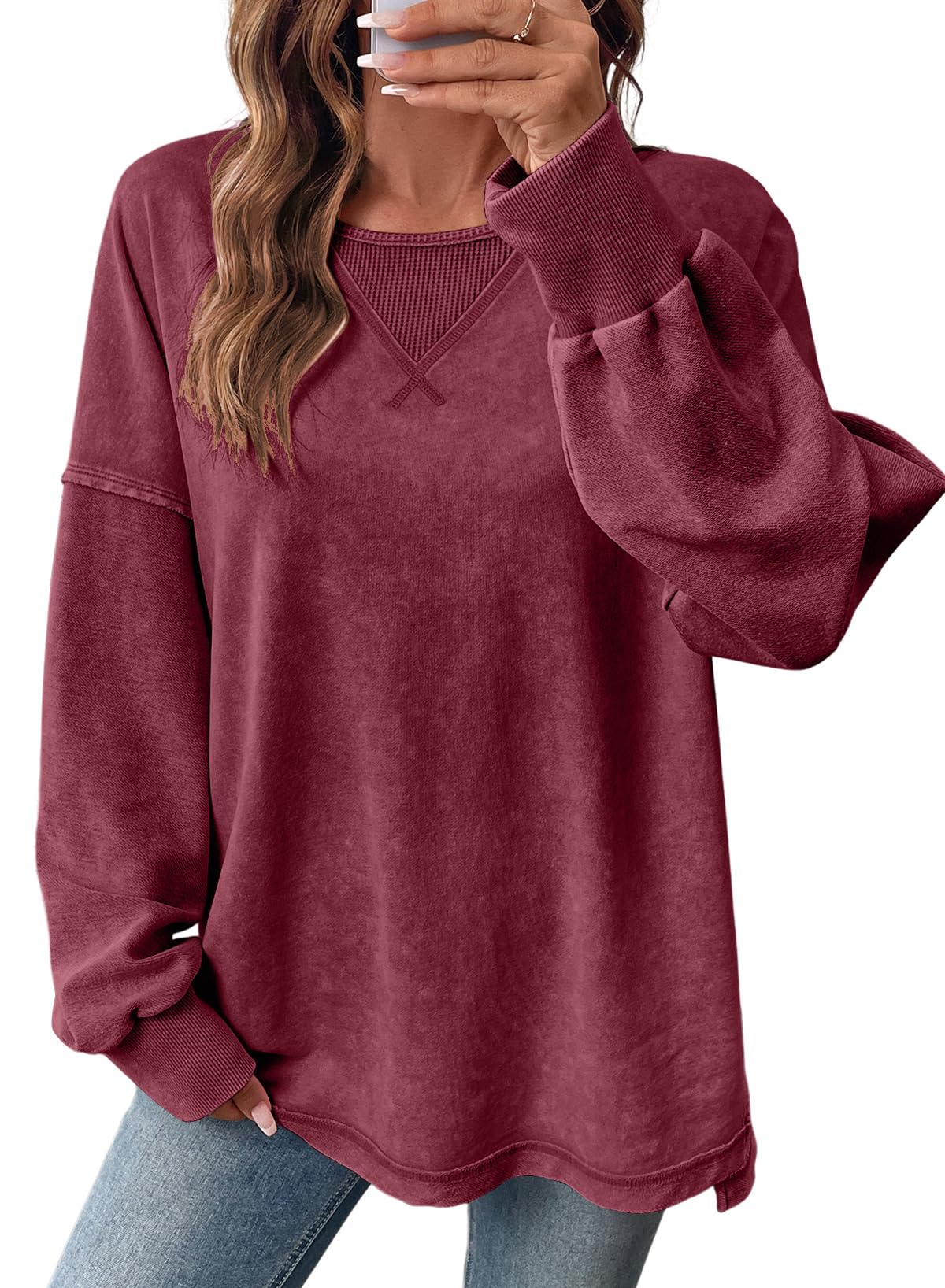 SHEWIN Women's Long Sleeve Crewneck Sweatshirt