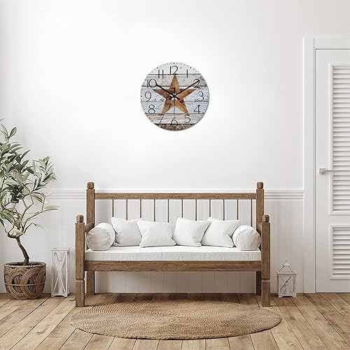 Miniatura 7 de Reloj de pared redondo de 12 pulgadas con estrella del oeste de Texas reloj de pared decorativo reloj de madera rústica sin tictac funciona con