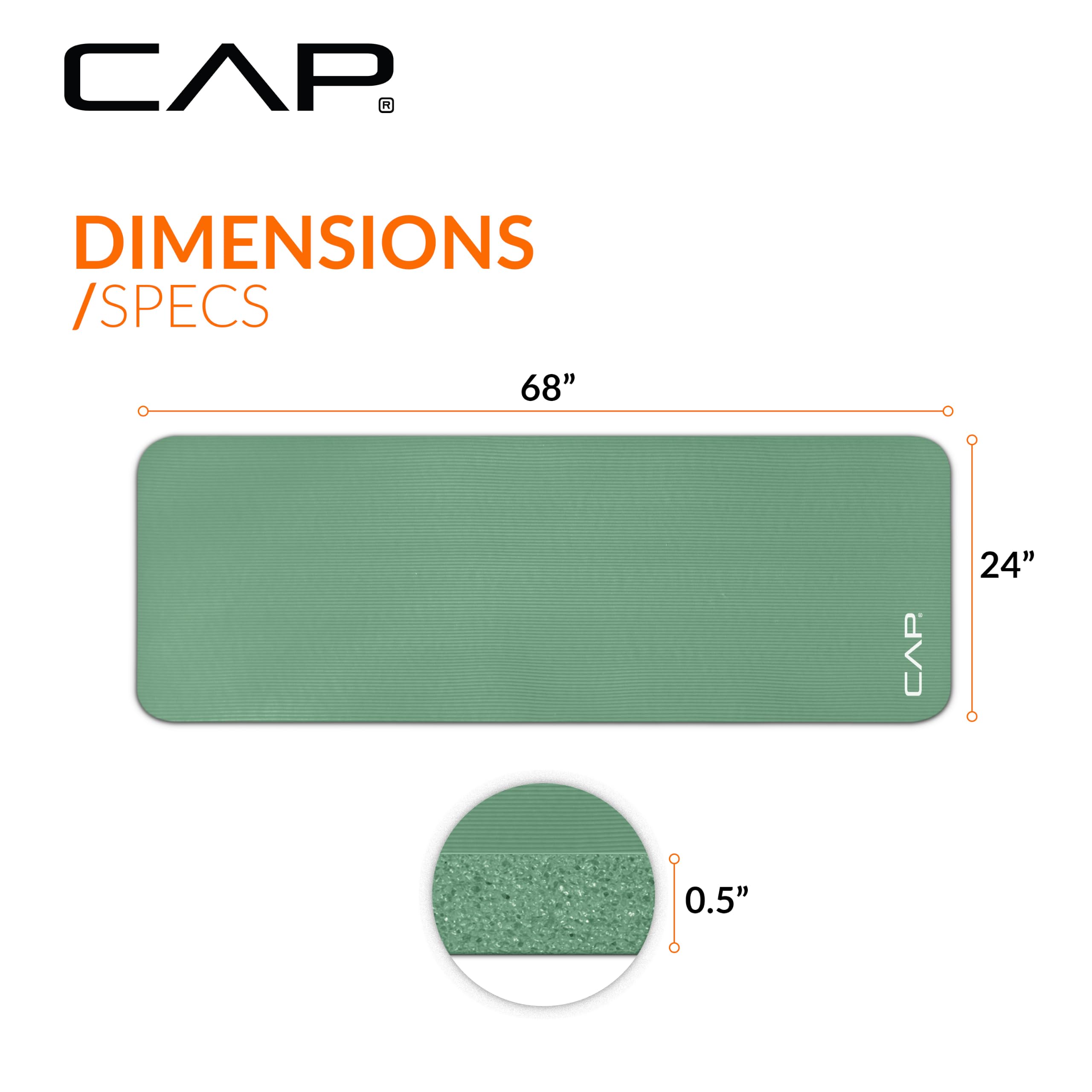 CAP 1/2" Thick Yoga Mat, Exercise & Workout Mat with Strap, Green view 4