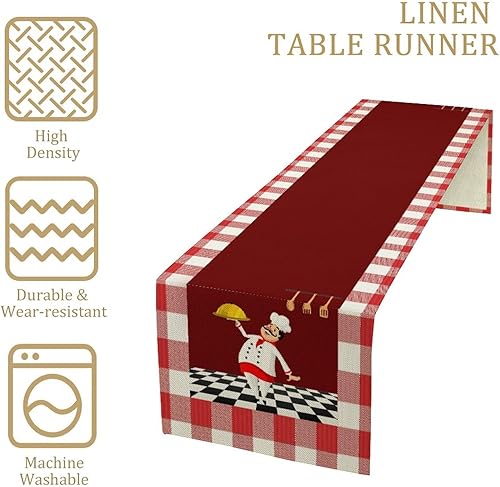 Vista 253 de Camino de mesa de chef de cocina, camino de mesa de chef grueso, decoración de granja, decoración de chef para la cocina, decoración de cocina