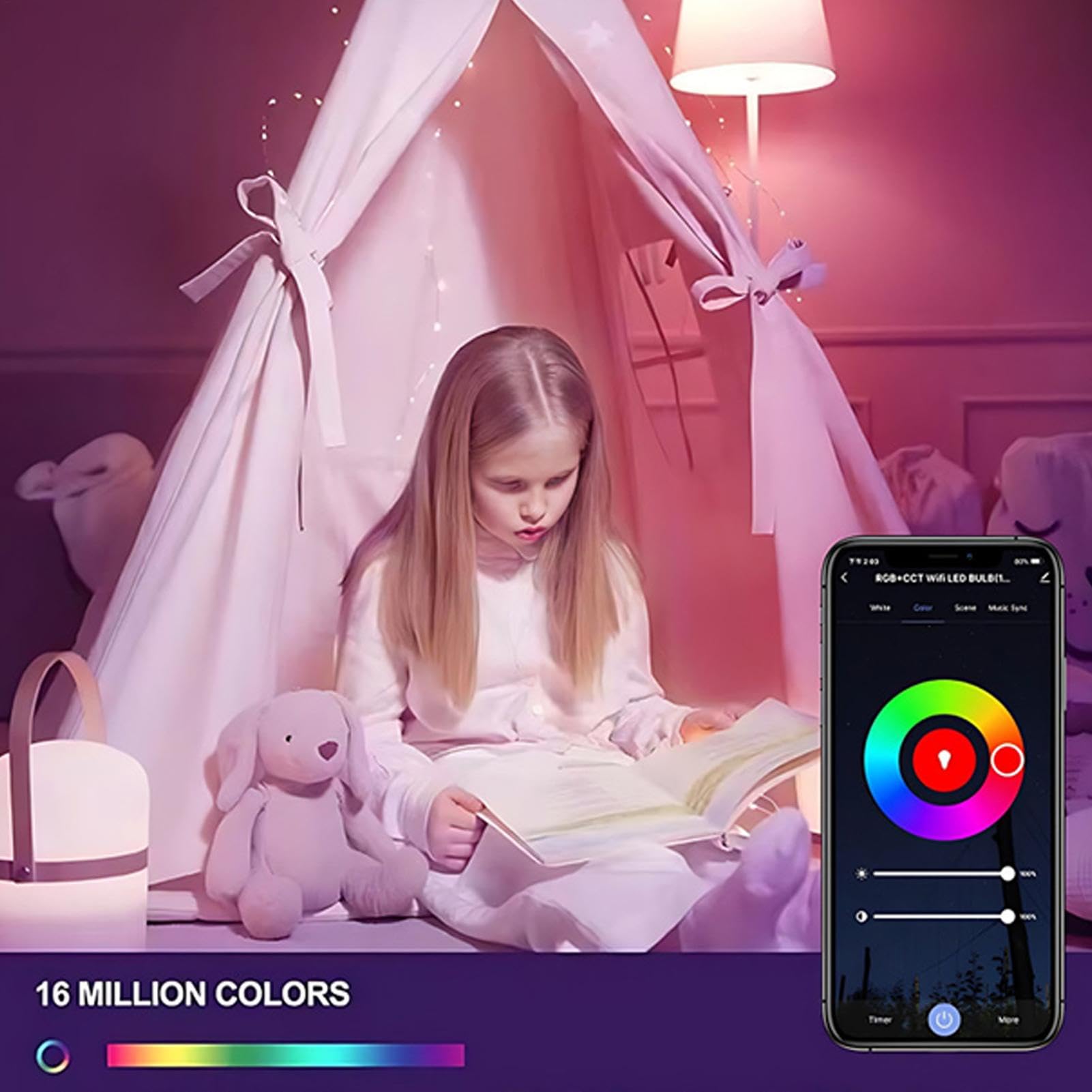 Générique Wifi Light Bulb, App-Controlled Led Bulb, Rgb Smart Bulb, Dimmable Music Bulb, Wireless LED Bulbs for Living Room Bedroom, 16 Million Colors Music Dimmable RGB Light Bulb