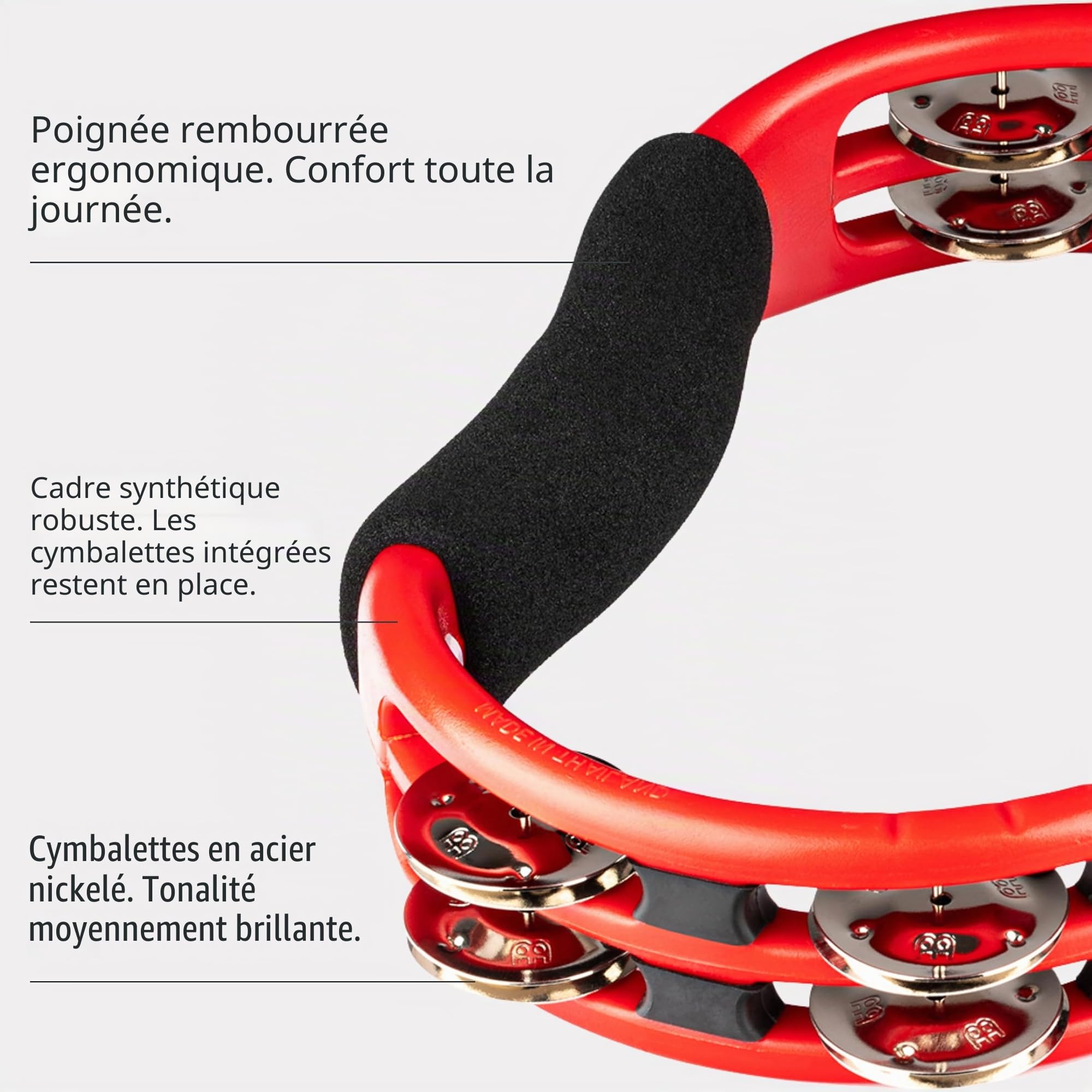 Meinl TMT1R Tambourin à main, clochettes acier,rouge - Tambourin
