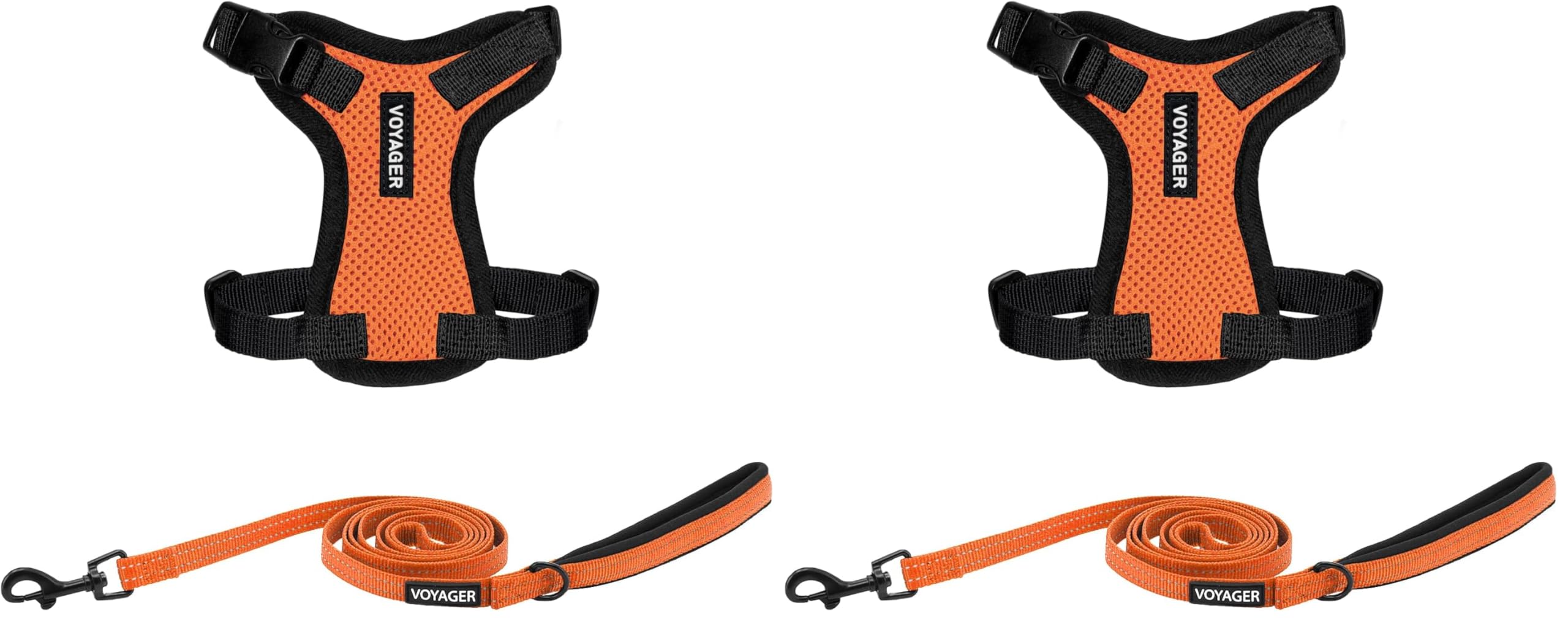 Voyager Step-in Lock Adjustable Cat Harness w. Cat Leash Combo Set with Neoprene Handle 5ft - Supports Small, Medium and Large Breed Cats by Best Pet Supplies - Orange/Black Trim, XXS (Pack of 2)