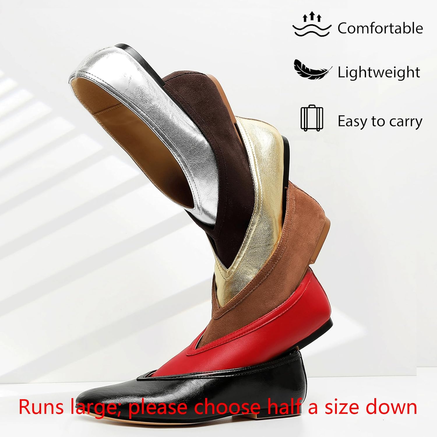 RIBONGZ Ballet Flat Shoes for Women Closed Round Toe Mary Jane Flats Comfortable Slip On Casual Shoes Dressy Office Work Walking Driving - Image 3