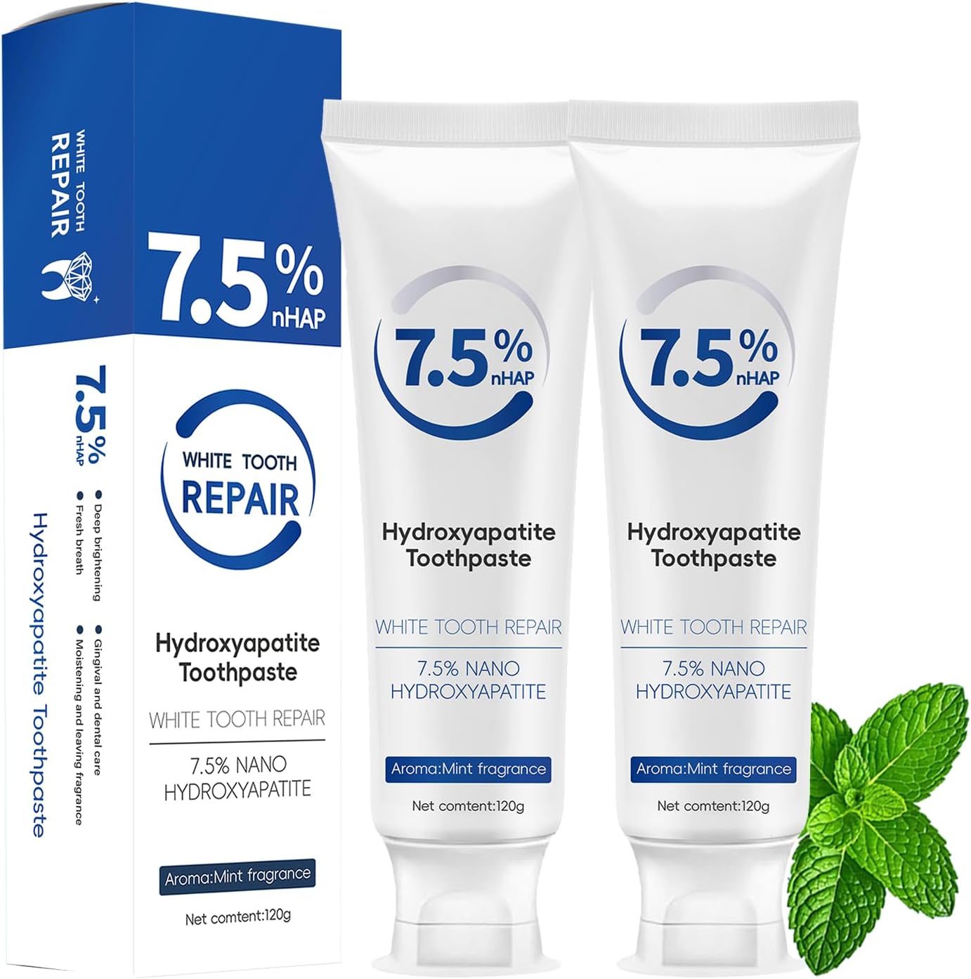 Hydroxyapatite Toothpastes for Enamel Protection | and Tooth Strengthening, Gentle Mint, Fresh Breath, Daily Use for Oral Health, 4.23Oz Set 2-Pack