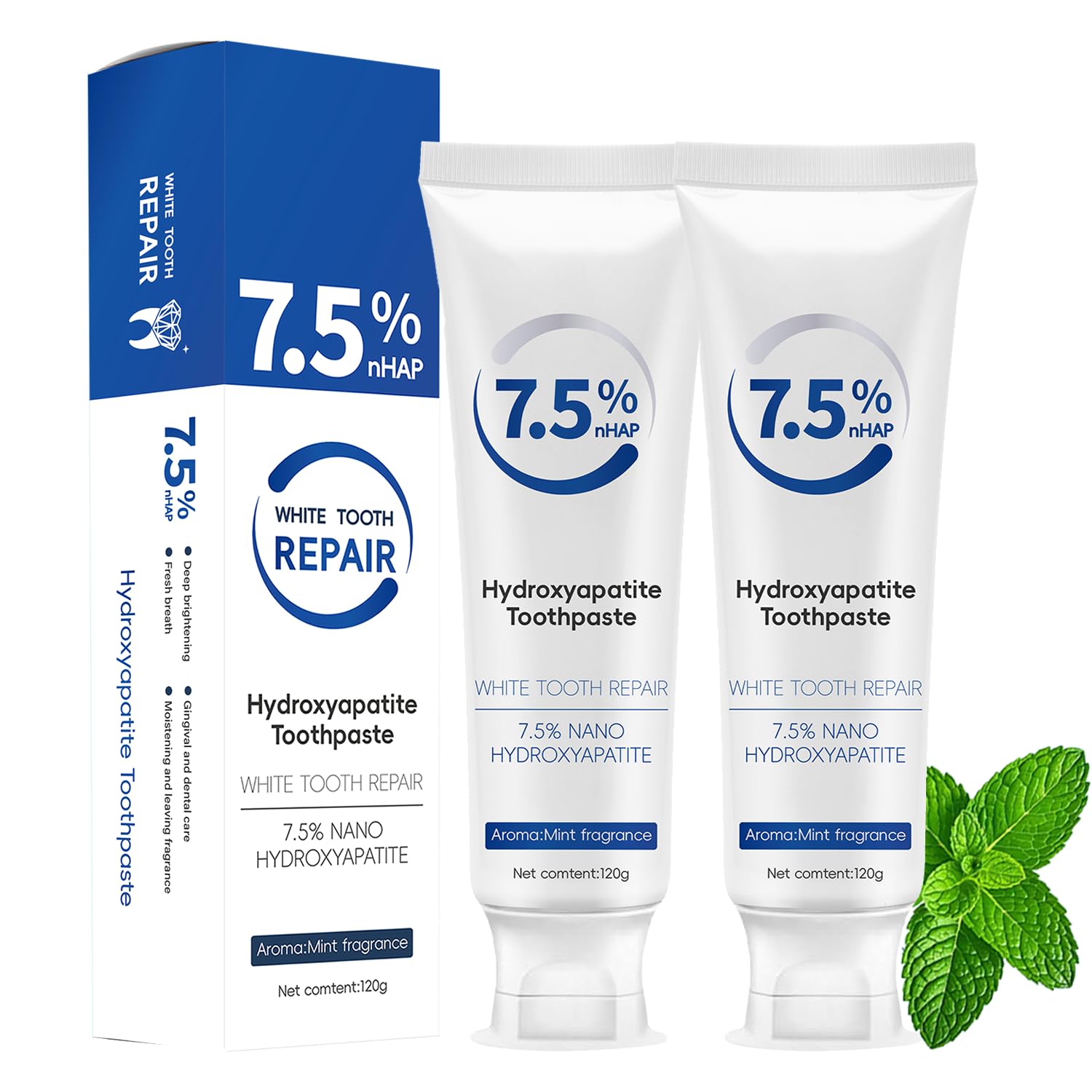 Hydroxyapatite Toothpastes for Enamel Protection and Tooth Strengthening, Gentle Mint, Fresh Breath, Daily Use for Oral Health, 4.23Oz Set 2-Pack