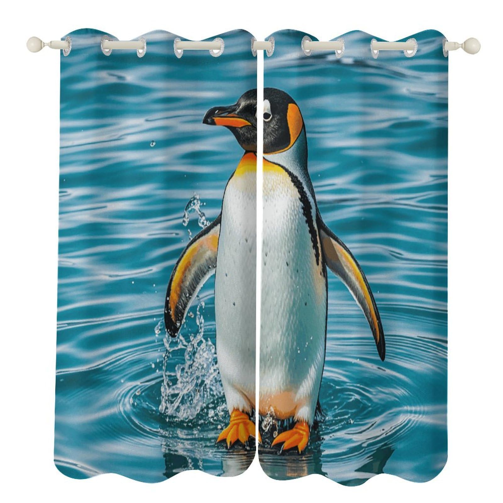 Rideaux occultants thermiques motif pingouin pour chambre