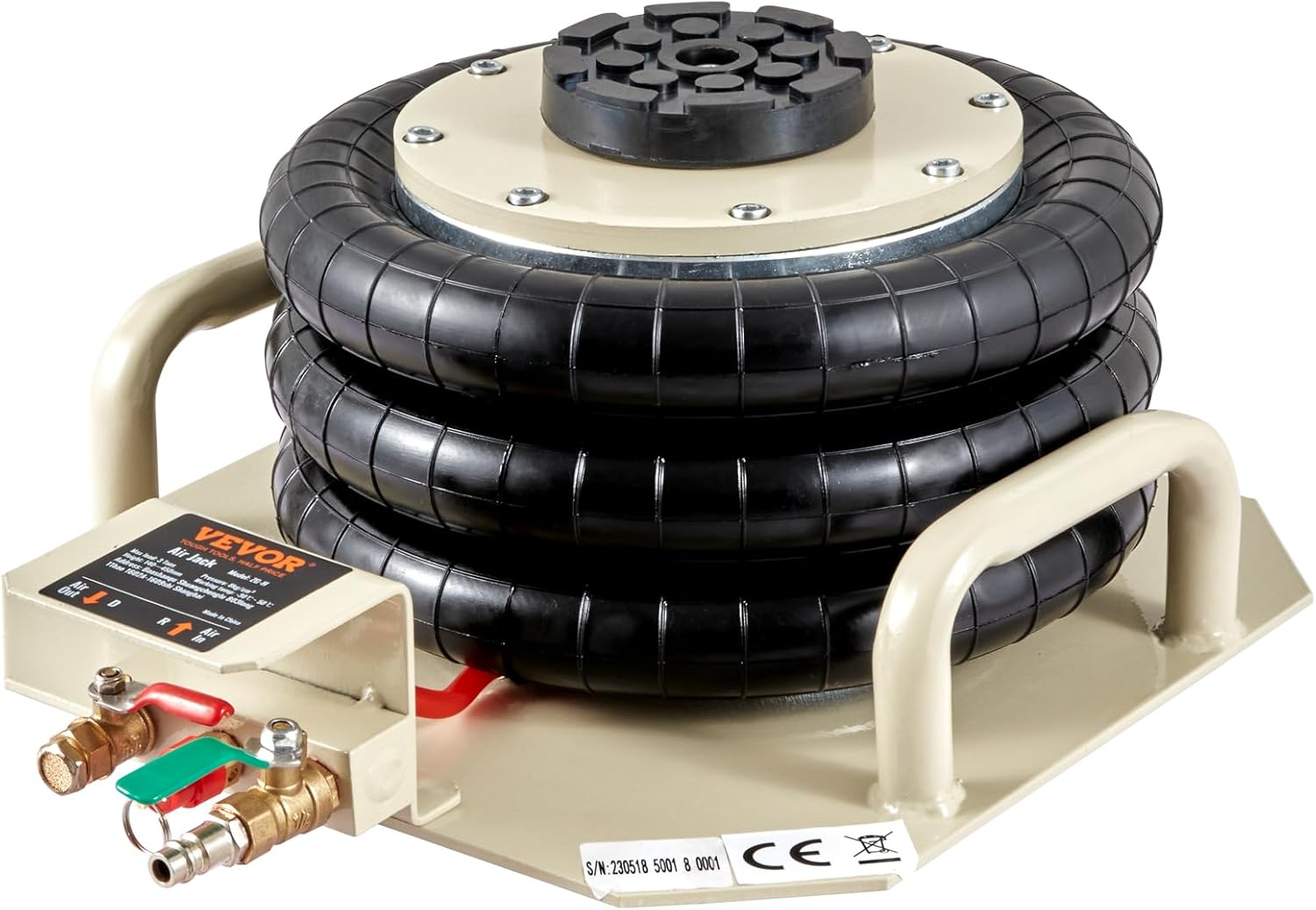 VEVOR Air Jack, 3 Ton/6600 lbs Triple Bag Air Jack, Airbag Jack with Six Steel Pipes, Lift up to 17.7 inch/450 mm, 3-5 s Fast Lifting Pneumatic Jack, with Side Handles for Car, Garage, Repair