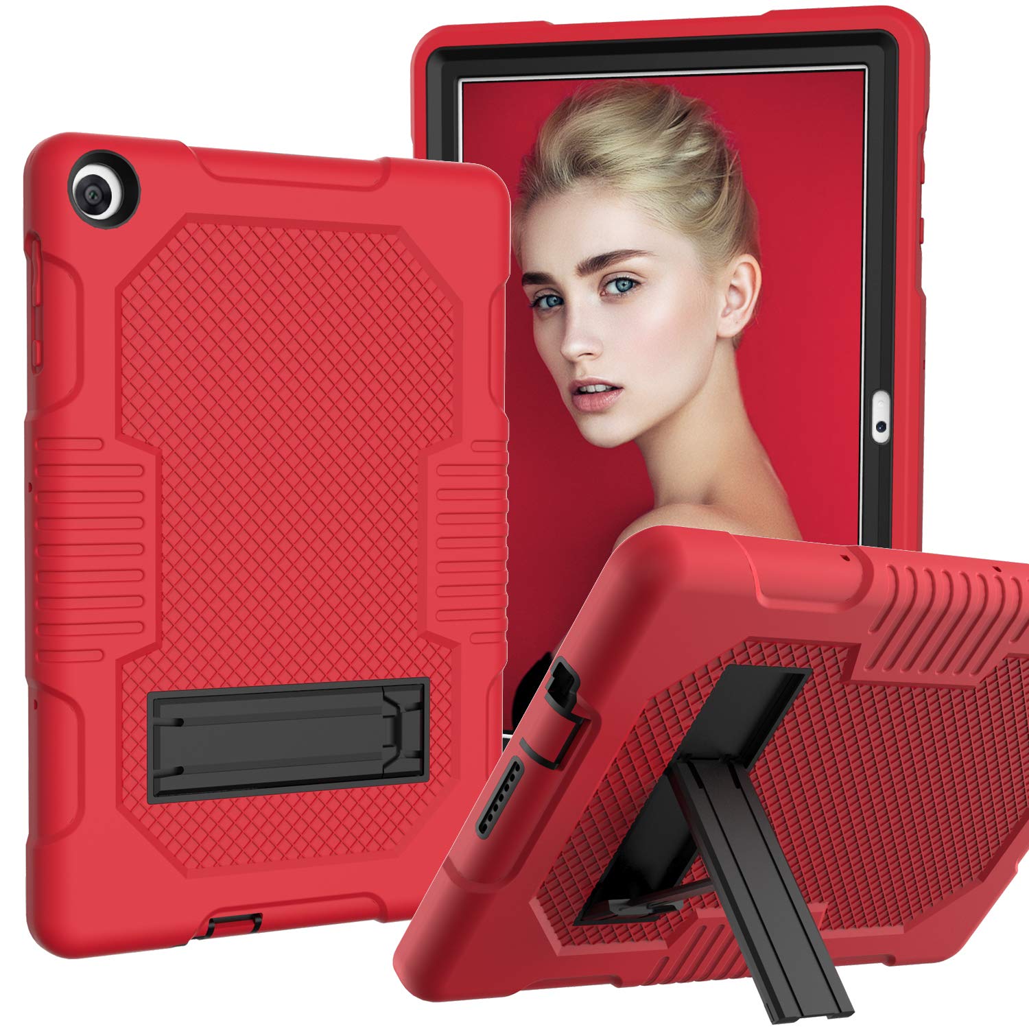 U/SHBS Case Compatible with Huawei MatePad T10 / T10s 9.7"2020 AGR-L09 / AGR-W09,Resistant shockproof protection Silicone + PC 3-In-1 / Tough Armor/Support-RED+BLACK
