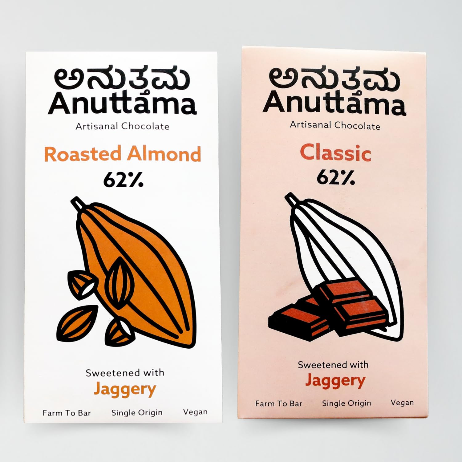 ANUTTAMA Dark Chocolate Combo Pack | Chocolate Gift Pack | 62% Cocoa | Roasted Almonds & Plain | Gift For Valentine Day | Chocolate Gift hampers | Sugar Free | Gluten-Free | Chocolates Bar (2 x 50g) (B094HCY5PX) Amazon Price History, Amazon Price Tracker