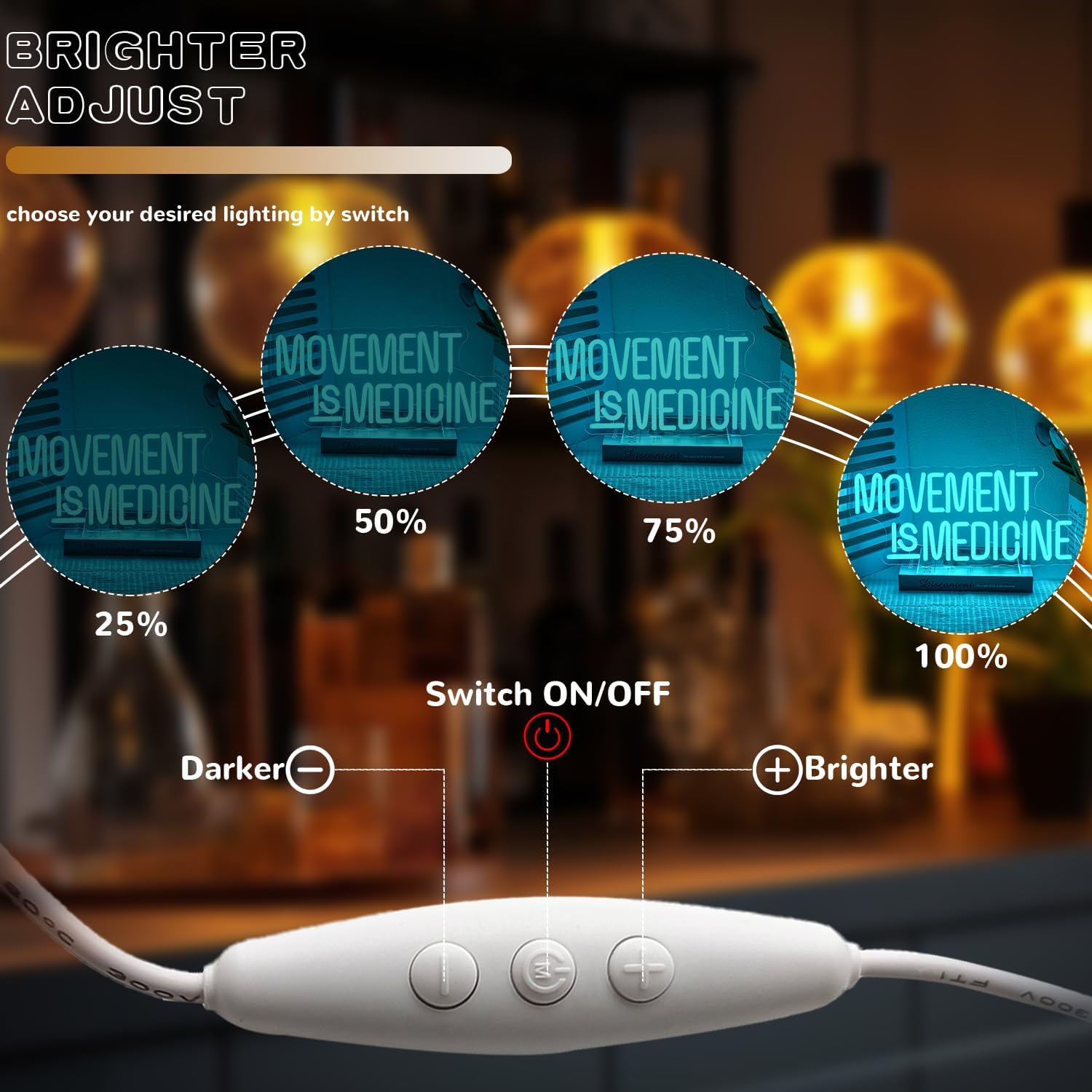 Movement Is Medicine Neon Sign for Wall Decor, Dimmable Gym Neon light, USB Powered Gym LED Light Up Sign for Sports Room, Party Bar,Fitness Club,Gym Wall Decor - Image 4