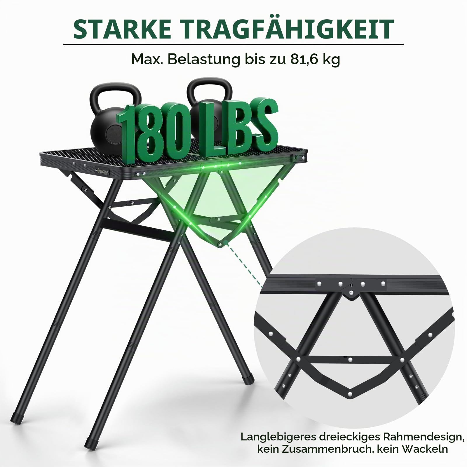 JiGiU Grilltisch 60x40cm Metallgitterplatte mit 3 Höhen & Aluminium Rahmen | Klapptisch Schwarz mit 24.5cm/47.7cm/71cm Höhenverstellbar, X-Struktur bis 80KG Tragfähigkeit für Campingtisch Garten Küche