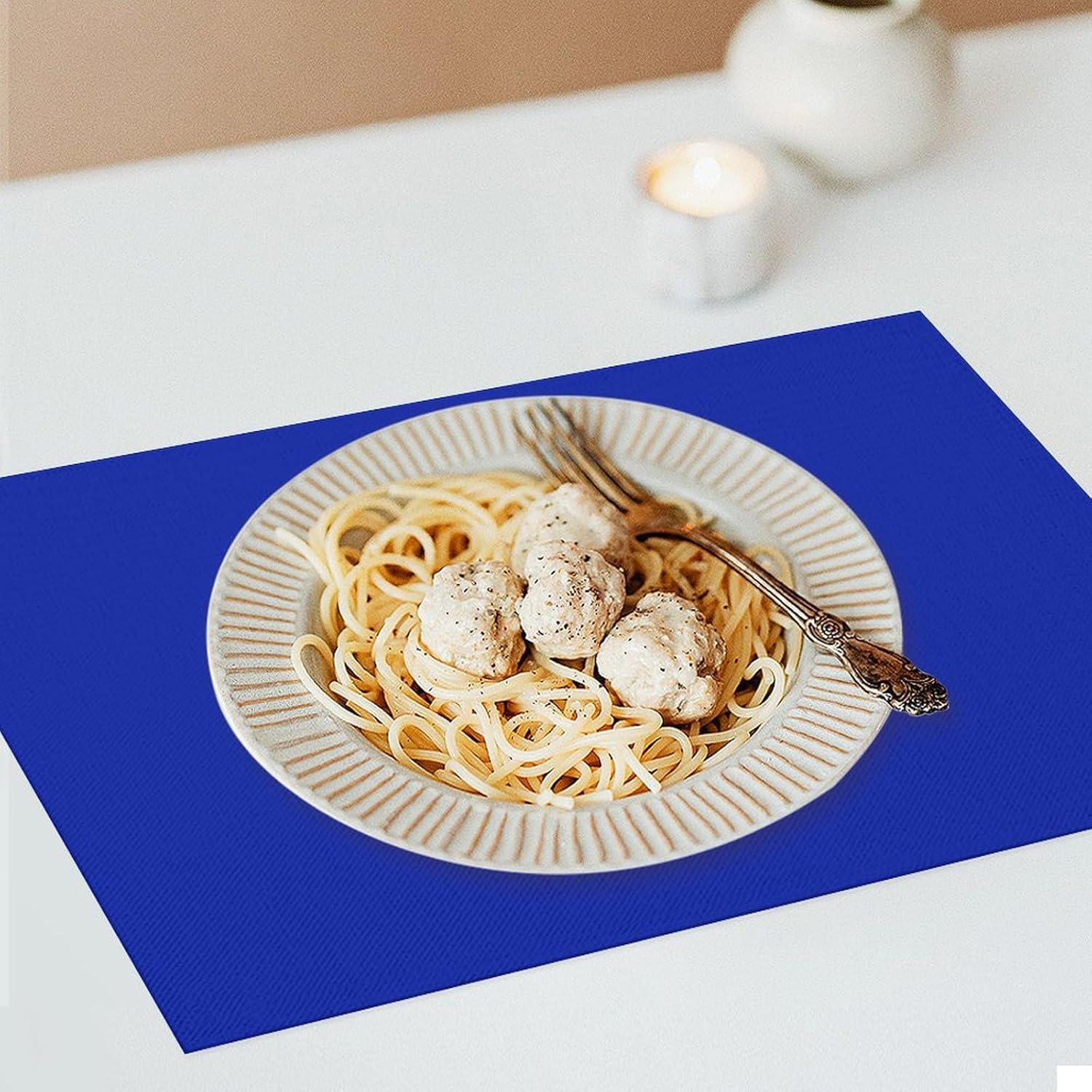 Placemats Set of 4, Royal Blue Place mats for Dining Table Heat-Resistant Washable PVC Table Mats 17.7" x 11.8"