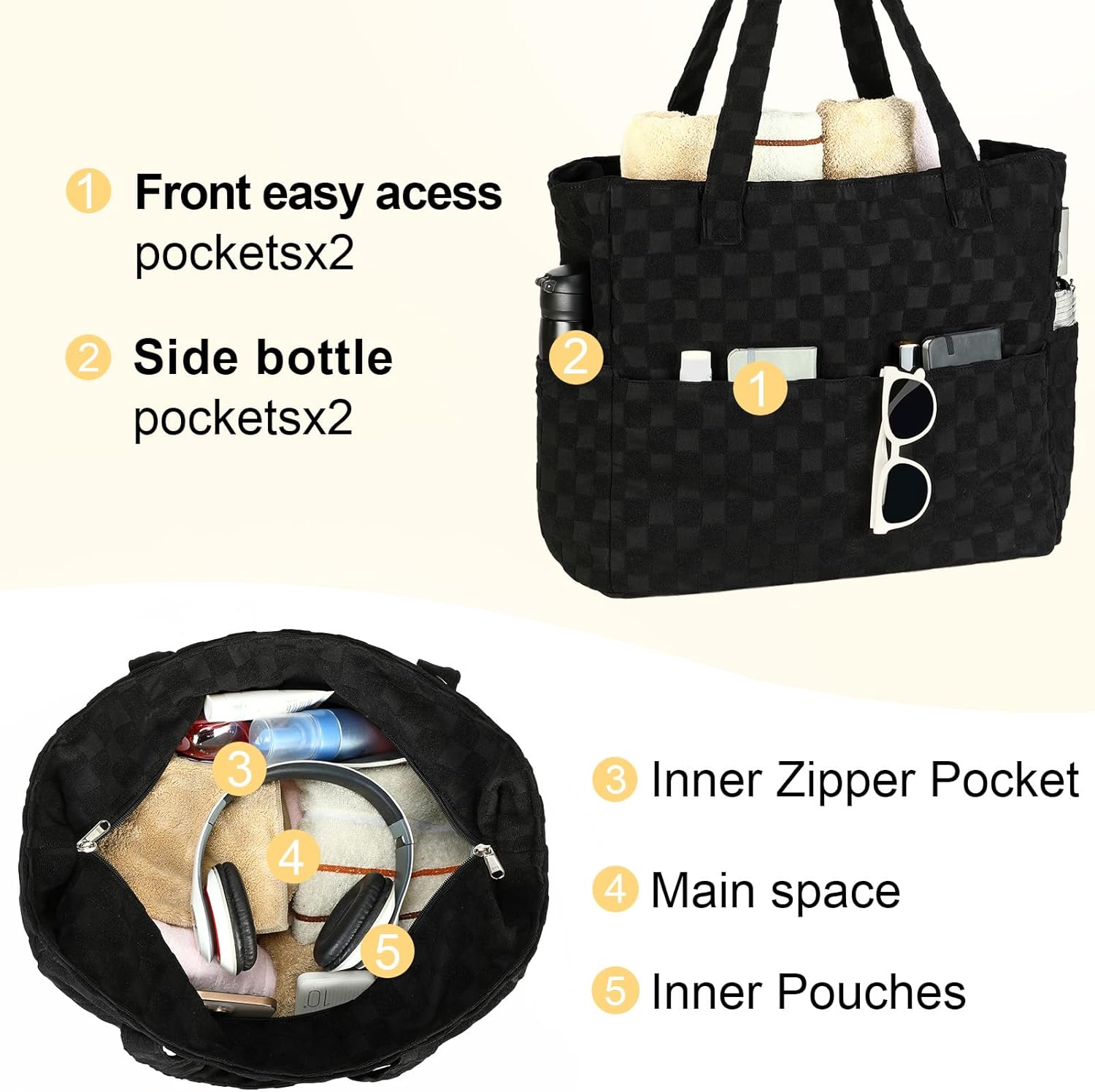 LEDAOU Large Beach Bag Women Waterproof Sandproof Zipper Beach Tote Pool Bag for Gym Grocery Travel with Wet Pocket | Waterproof, Sandproof, Zipper, Pool, Gym, Grocery - Image 5