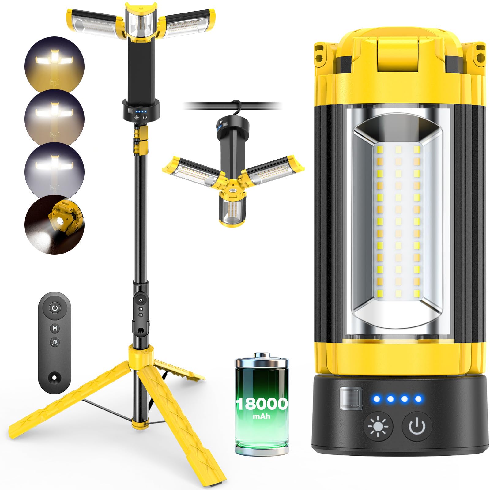 OGERY Camping Lights with Remote 18000mAh Rechargeable Camping Lantern LED Work Light Detachable Tripod Stand up to 6