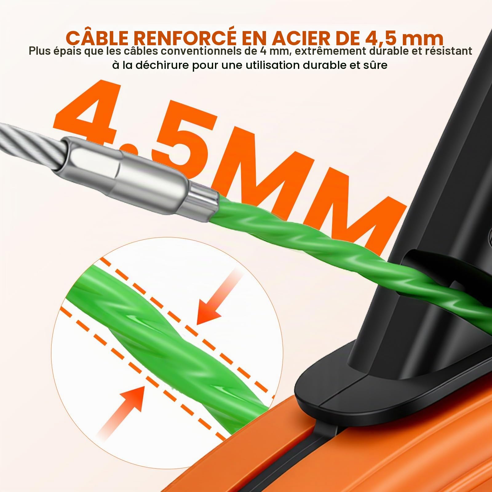 Aiguille Electricien 50m,4,5mm Tire Fils Electrique,Avec 1 Tire-Câble,2 Faisceaux De Câbles,Boîte De Rangement,Tire Câble Électrique Pour Câbles Et Travaux Électriques,Orange