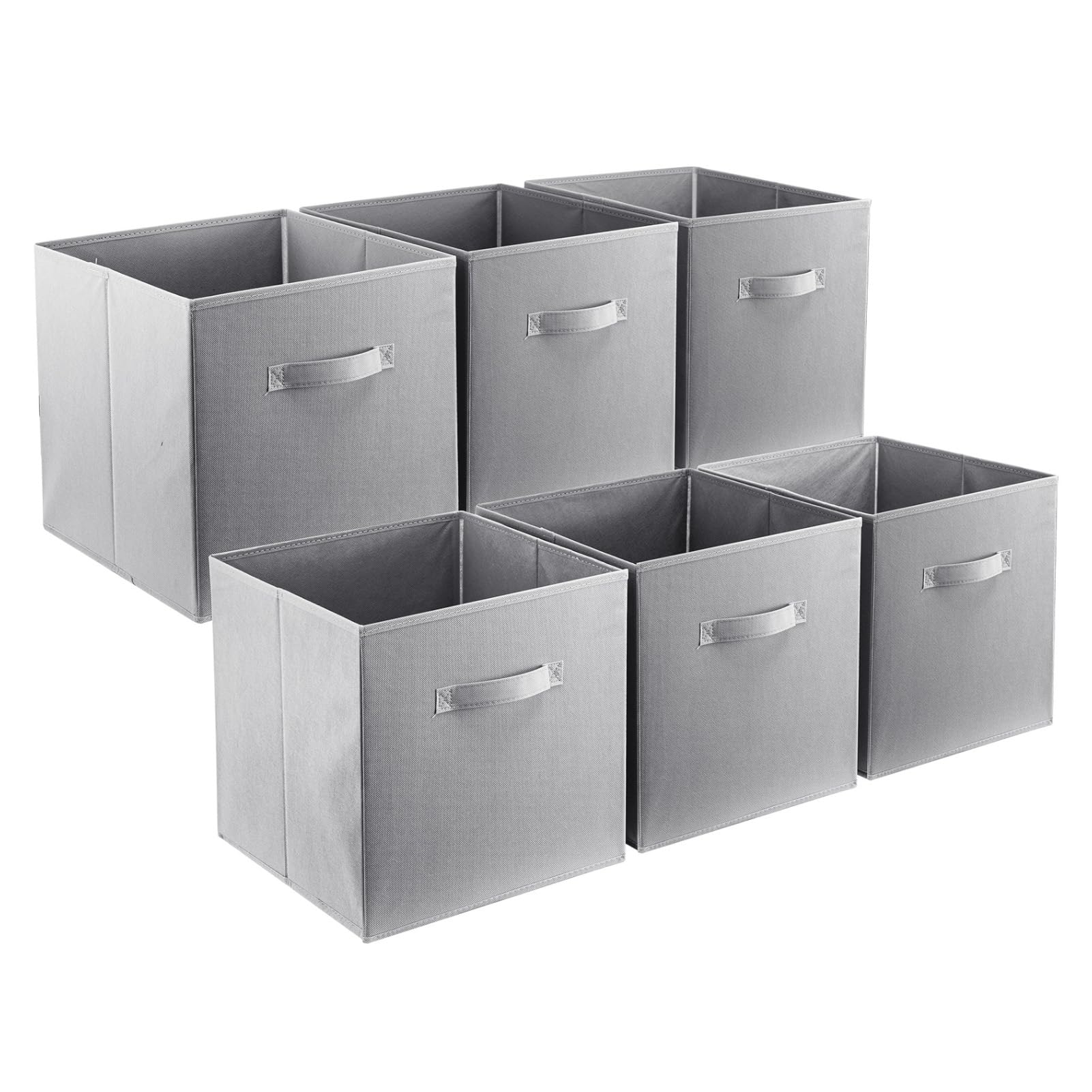 Minifactory Set of 6 Foldable Cube Storage Bins with Handles, Collapsible Fabric Organizer Boxes for Closet, Bedroom, Home Office Shelves, Sturdy Non-Woven Storage Baskets (Grey, Large)