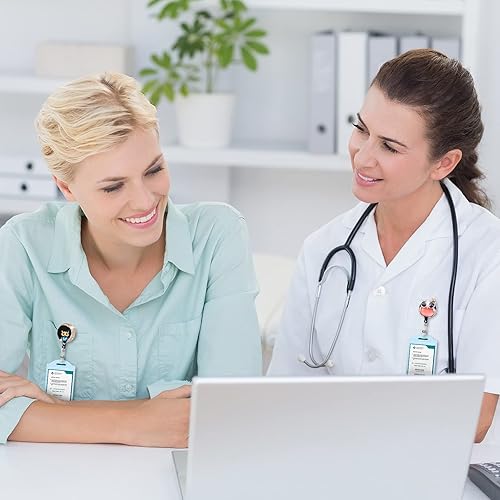 Miniatura 6 de Outus 5 carretes de cristal retráctiles con diamantes de imitación para identificación, lindo carrete de insignia con clip giratorio de cocodrilo