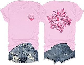 Hawaiian T Shirts for Women Oversized Aesthetic Hibiscus Flower Beach Shirt Teens Preppy Tropical
