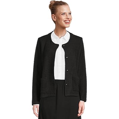 Eileen Fisher Organic Cotton Boucle Round Neck Jacket black