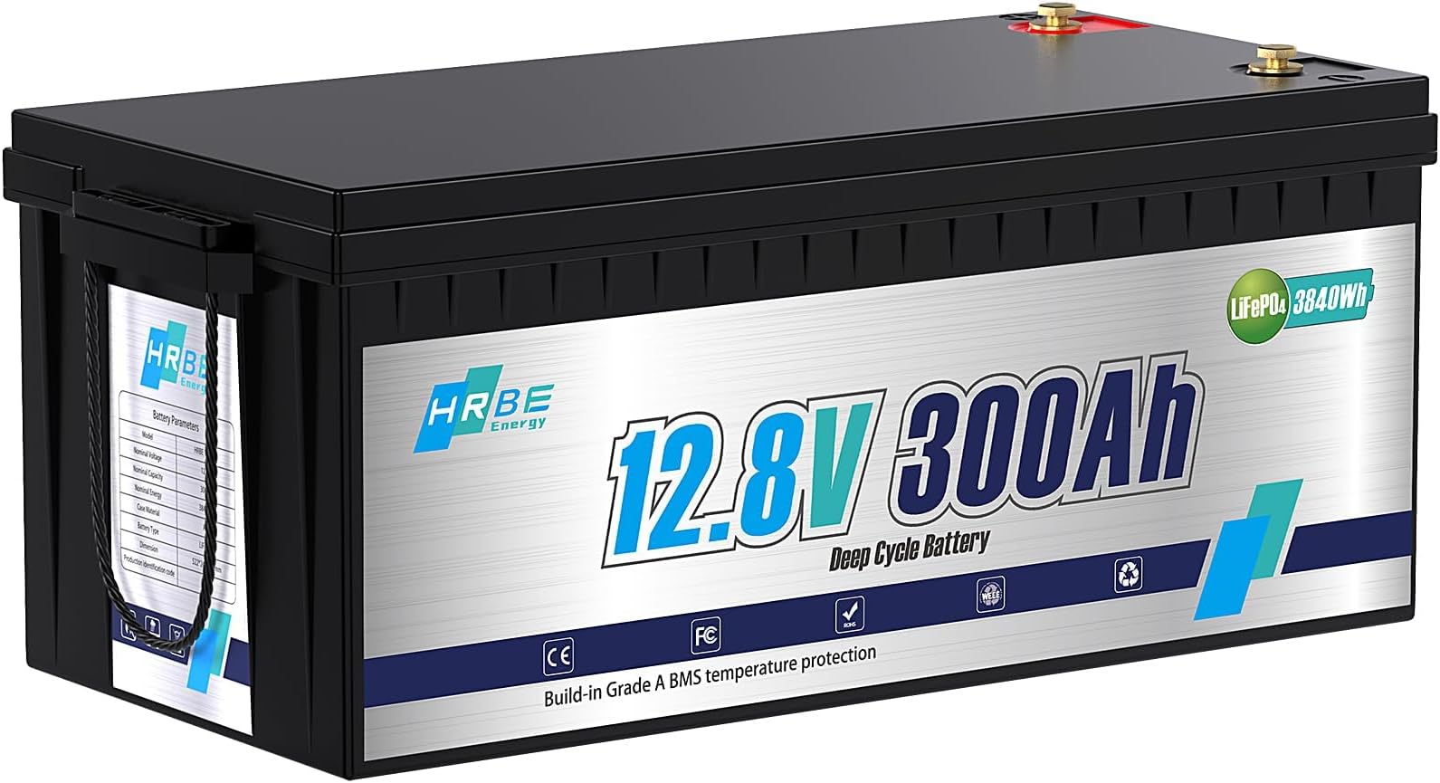 12V 300Ah LiFePO4 Battery, Built-in 200A BMS Lithium Marine Batteries, 5000+ Cycles 3840Wh Lithium Iron Phosphate Goldf cart Battery, Perfect for RV, Solar System, Trolling Motor, Camping